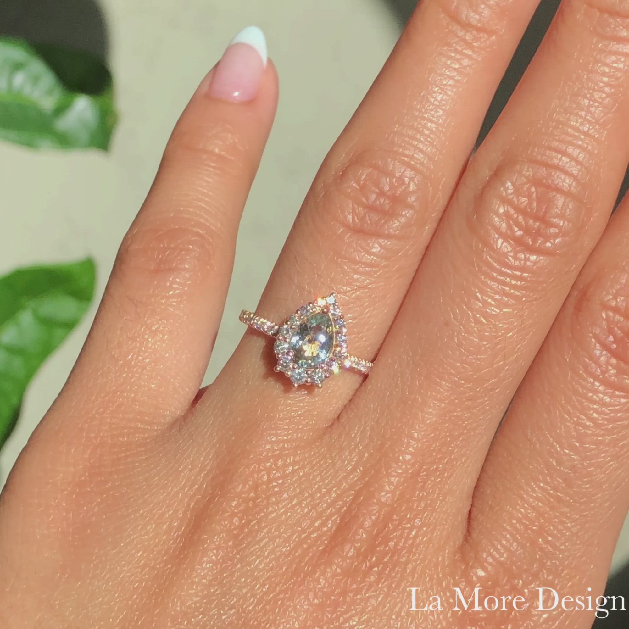 1.54 Ct Sea-Foam Green Sapphire Ring in 14k Rose Gold Tiara Halo Diamond, Size 6.25