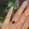 unique oval ruby engagement ring vintage halo rose gold by la more design