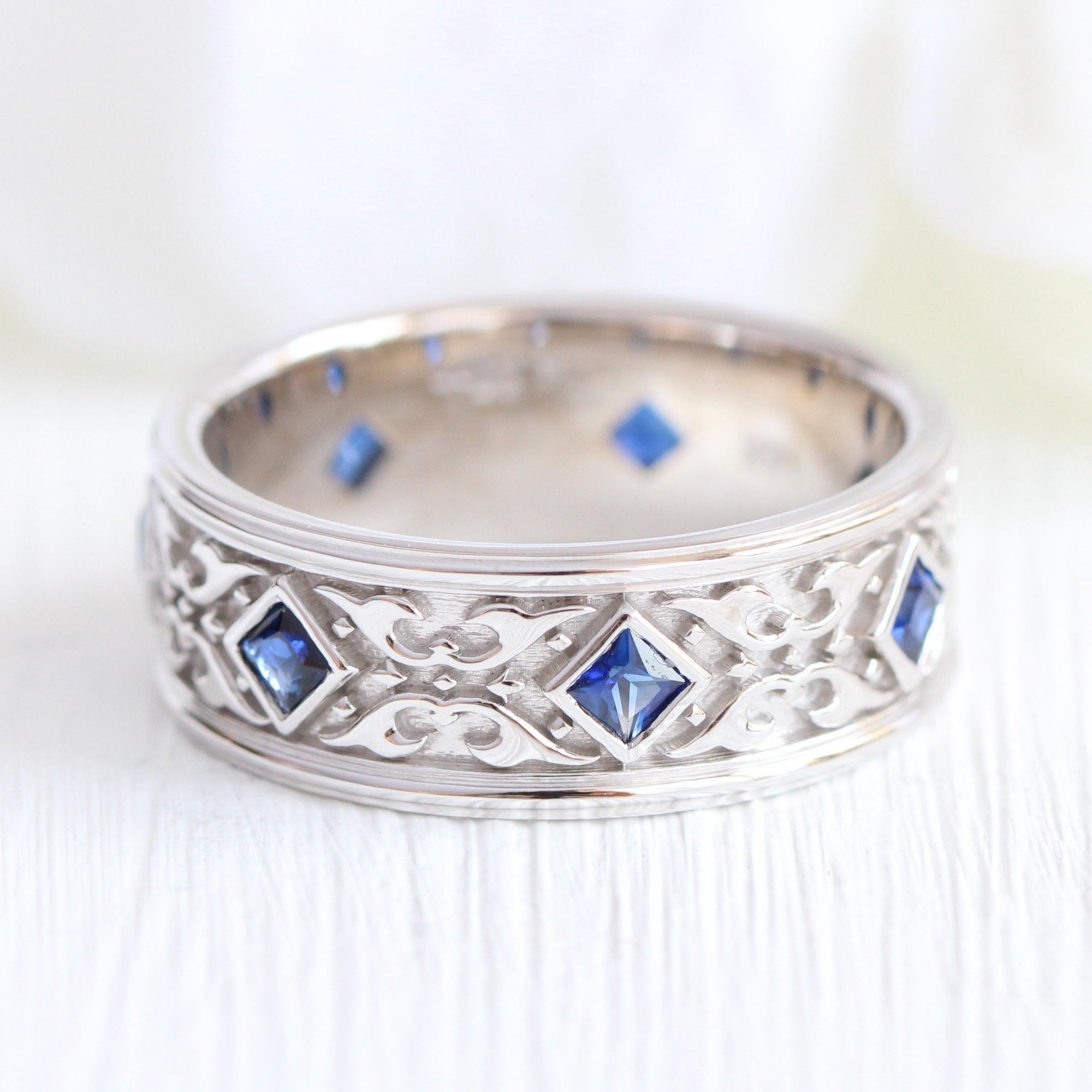 celtic mens wedding bands white gold princess cut sapphire ring la more design jewelry