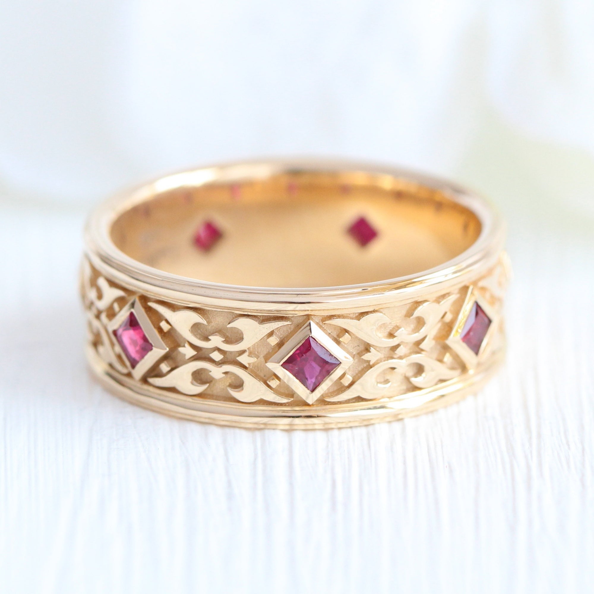 celtic mens wedding bands yellow gold princess cut ruby ring la more design jewelry