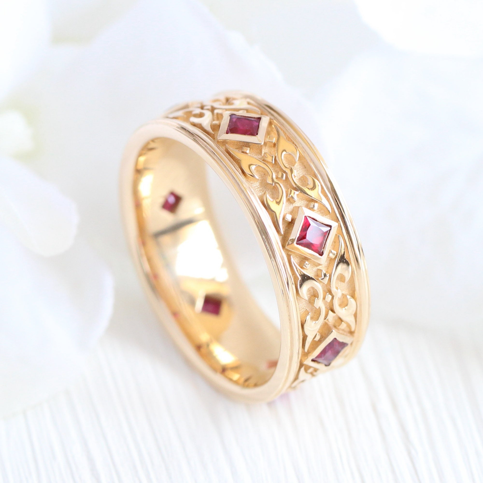 celtic mens wedding bands yellow gold princess cut ruby ring la more design jewelry 