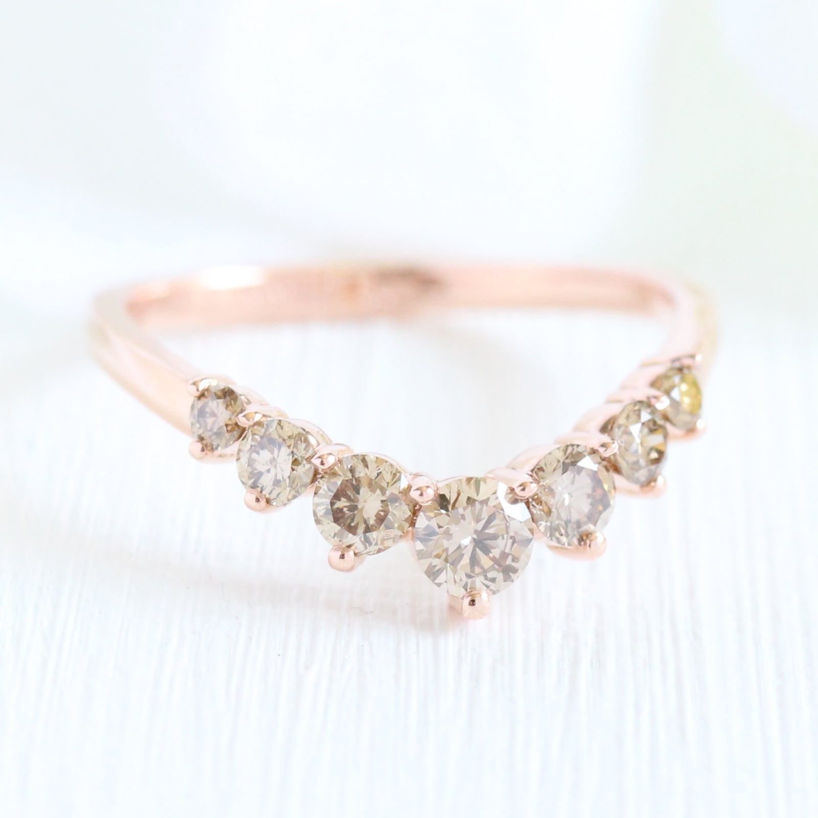 champagne diamond wedding band in rose gold curved large diamond wedding ring by la more design jewelry