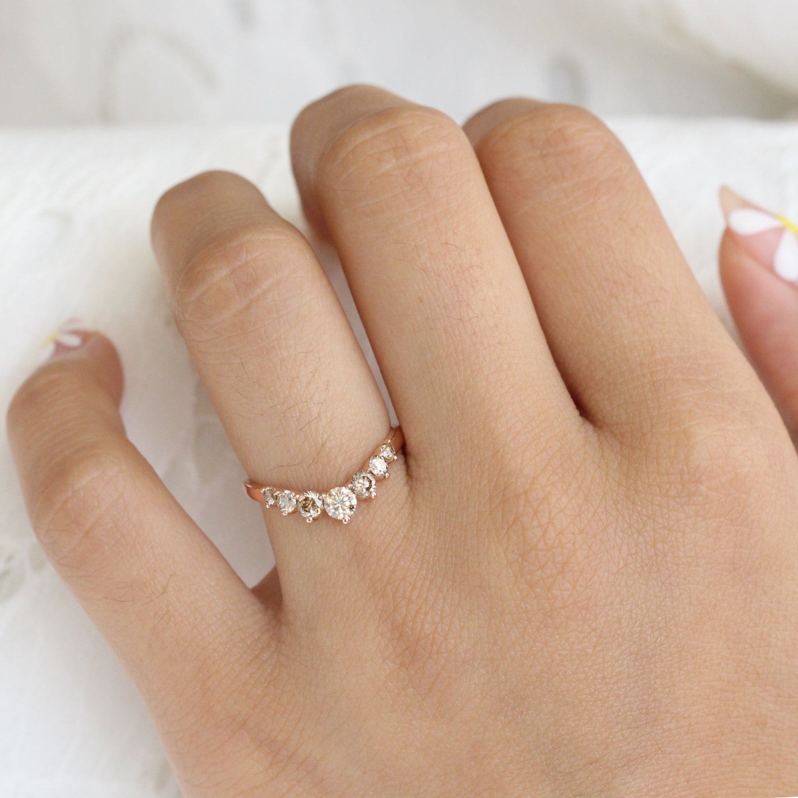 champagne diamond wedding band in rose gold curved large diamond wedding ring by la more design jewelry