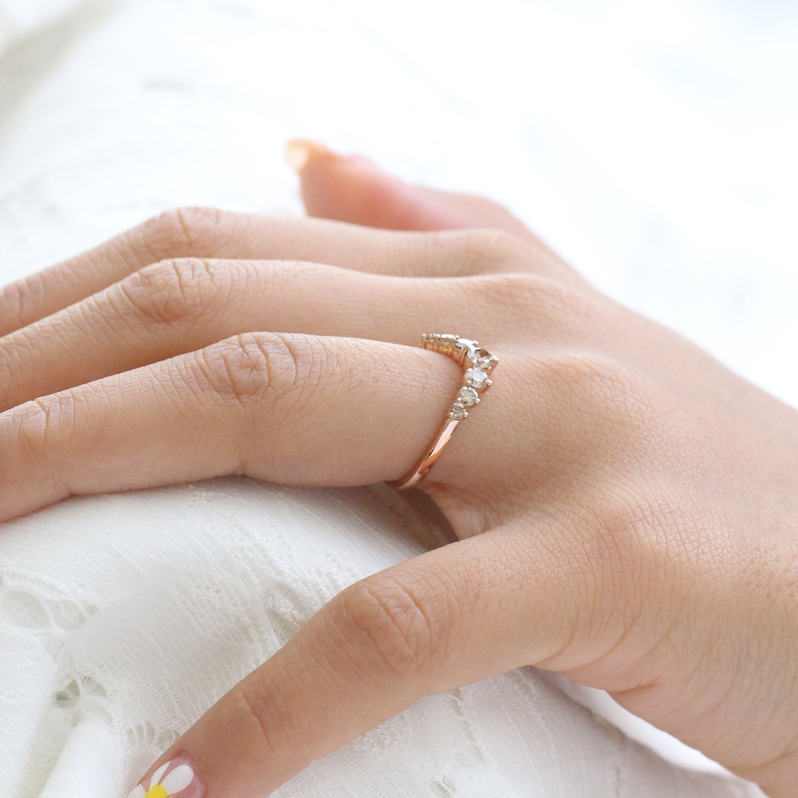 champagne diamond wedding band in rose gold curved large diamond wedding ring by la more design jewelry