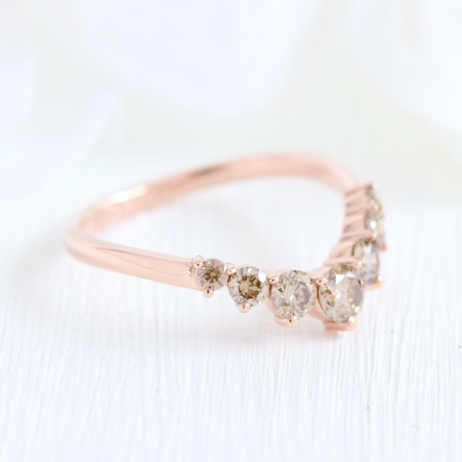 champagne diamond wedding band in rose gold curved large diamond wedding ring by la more design jewelry
