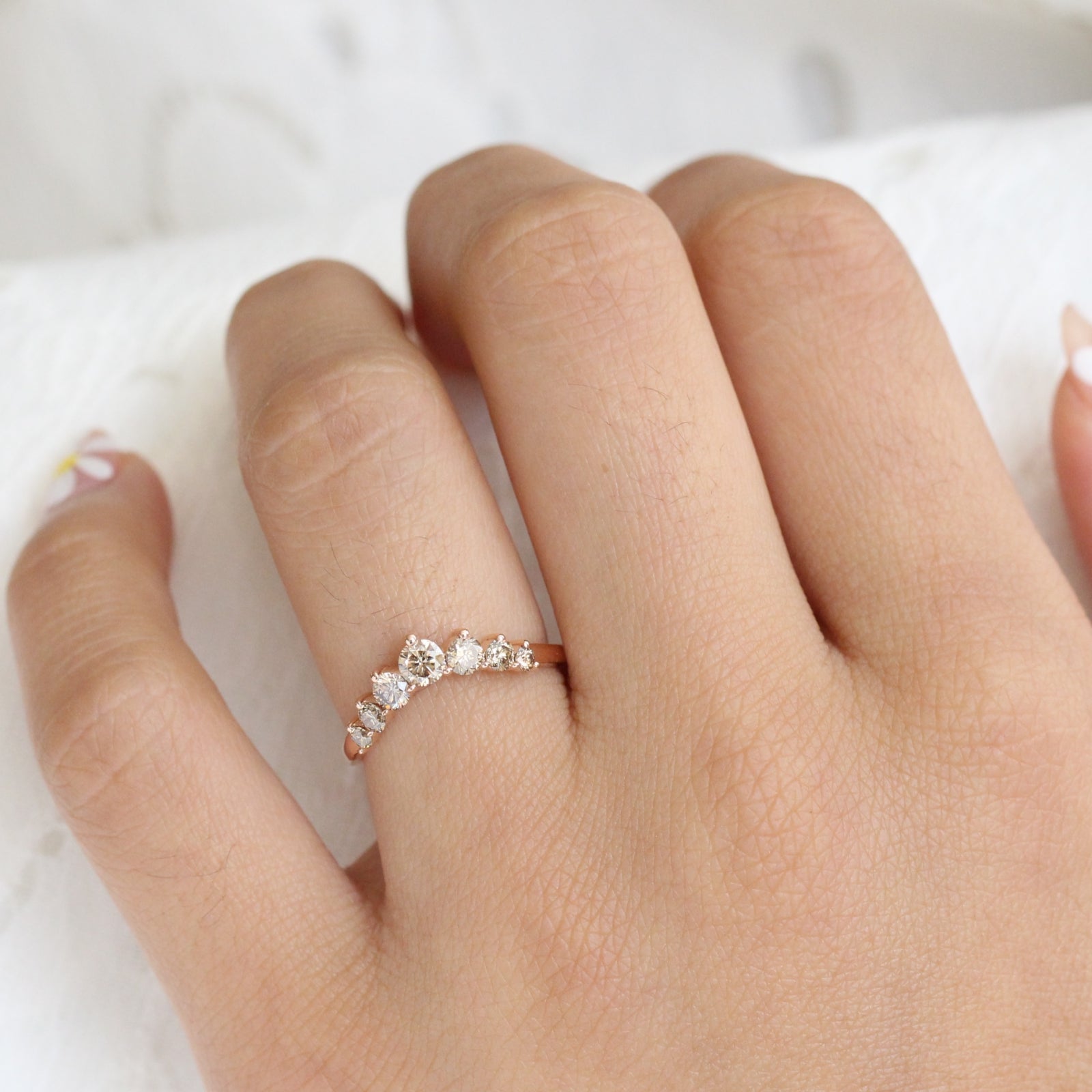 champagne diamond wedding band in rose gold curved large diamond wedding ring by la more design jewelry