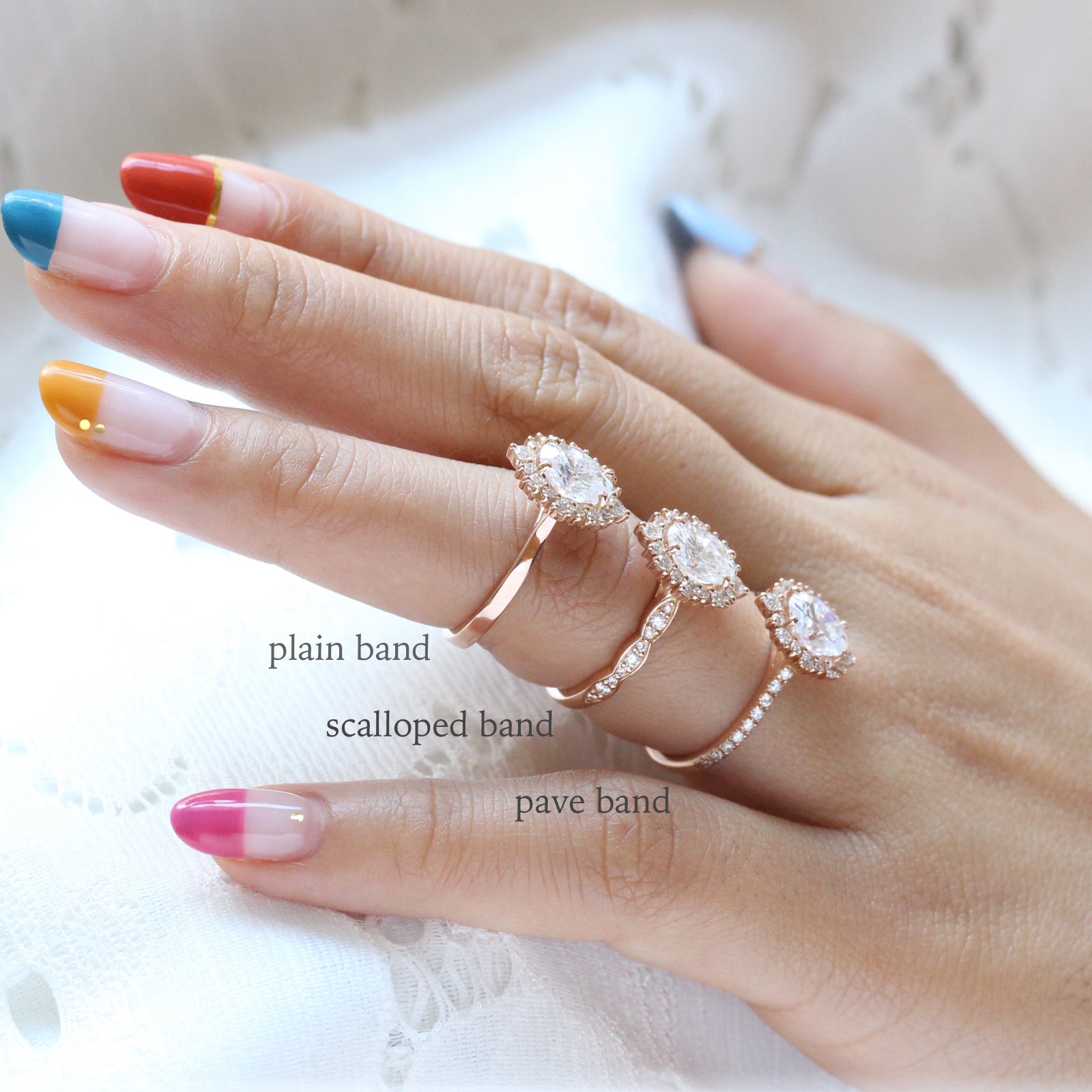 Scalloped pave engagement ring on sale