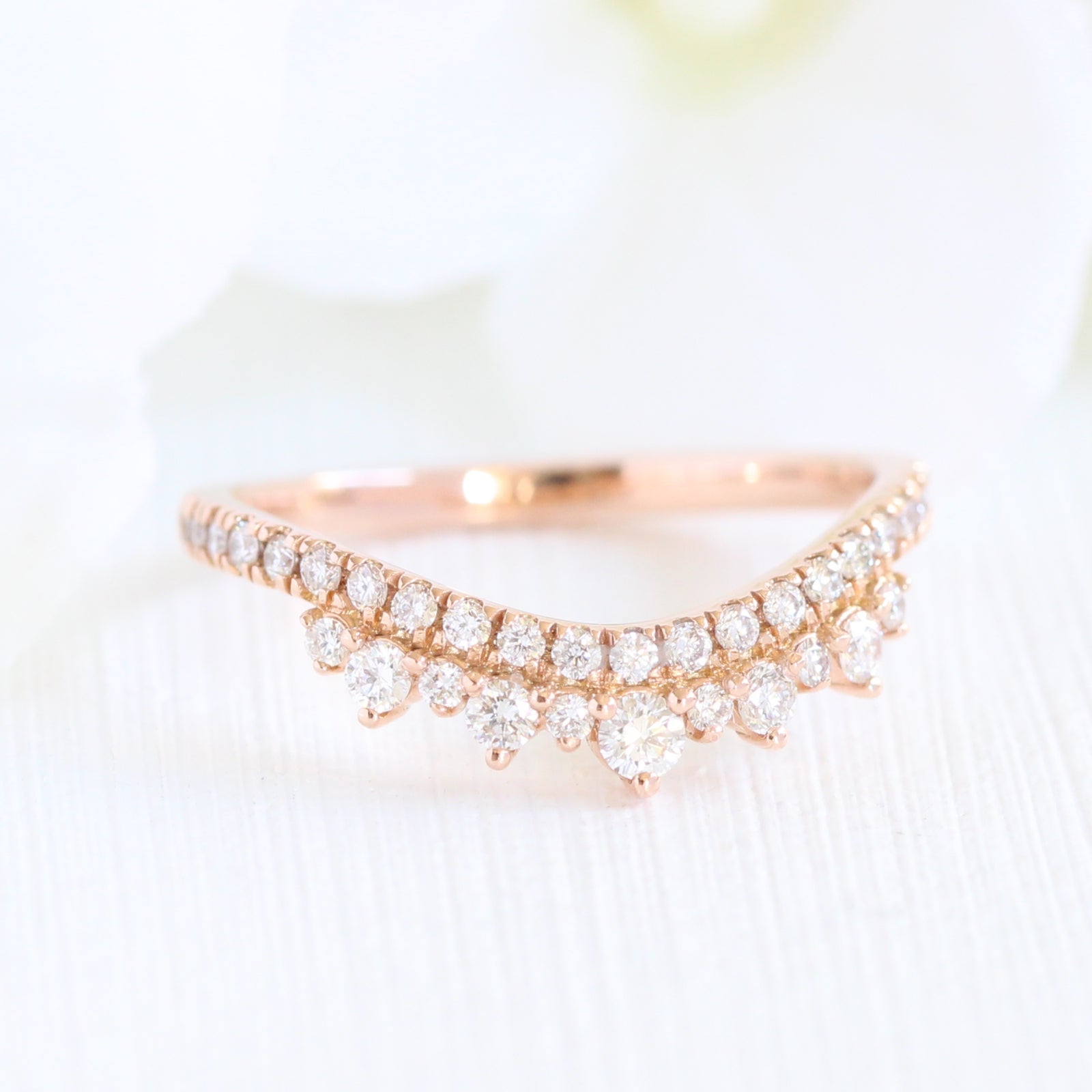 crown diamond wedding band curved rose gold ring by la more design jewelry
