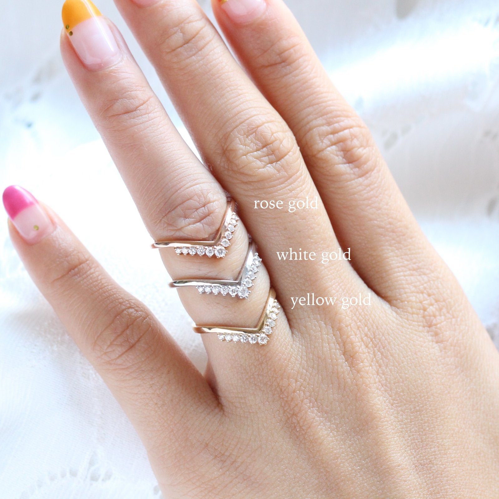 curved diamond wedding band rose gold v shaped wedding ring white gold by la more design jewelry