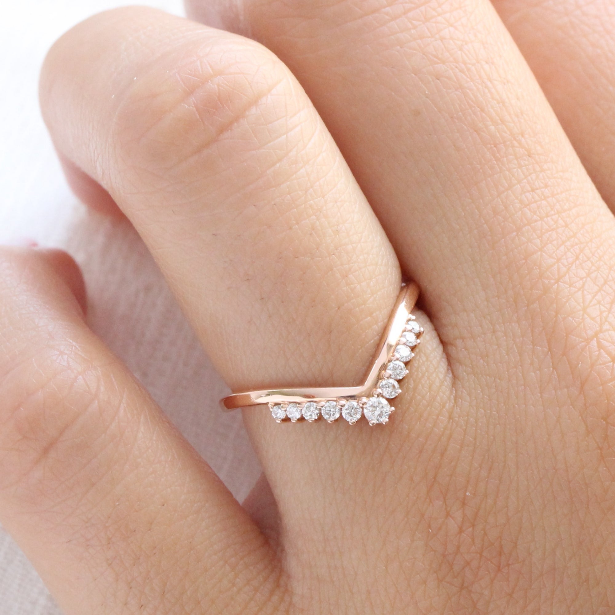 curved diamond wedding band in rose gold tiara ring by la more design