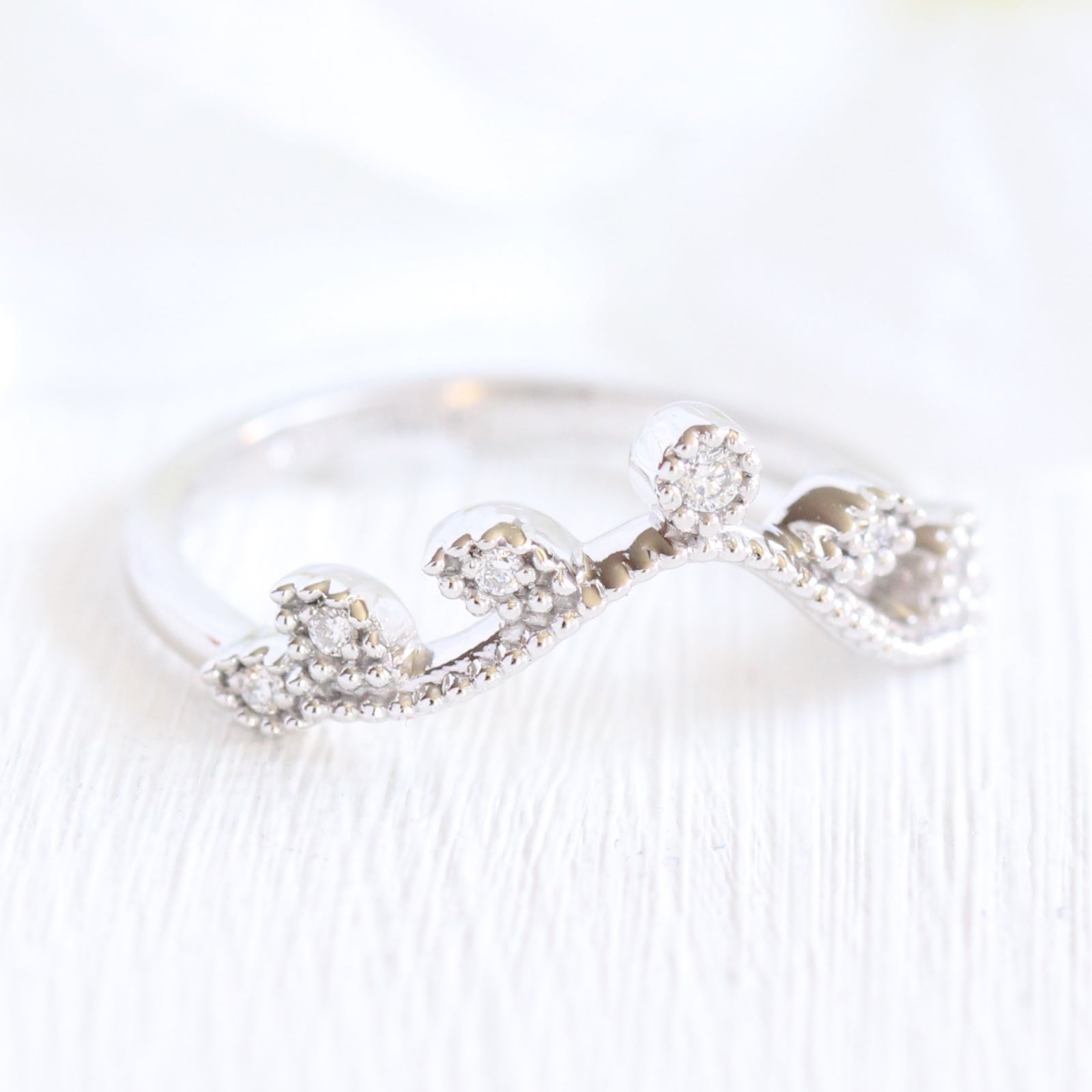 curved diamond wedding band white gold leaf ring by la more design jewelry