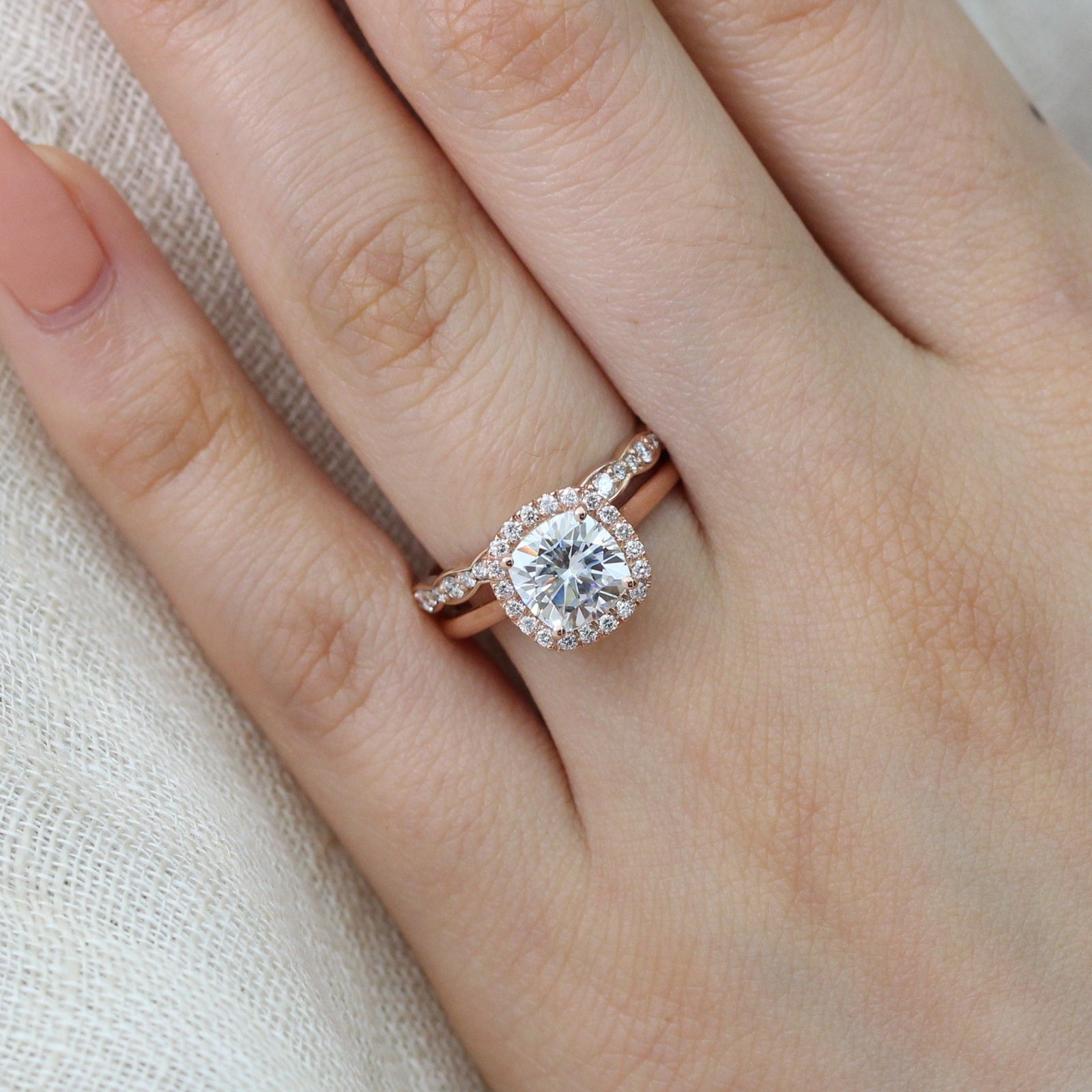 cushion moissanite ring rose gold halo engagement ring la more design jewelry