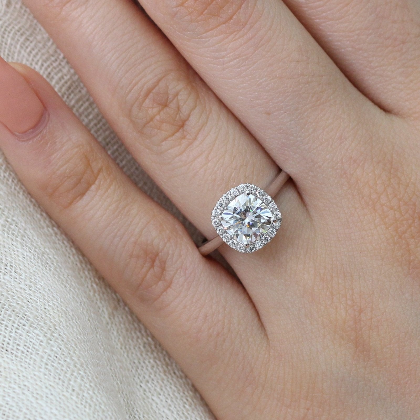white gold halo diamond moissanite engagement ring by la more design