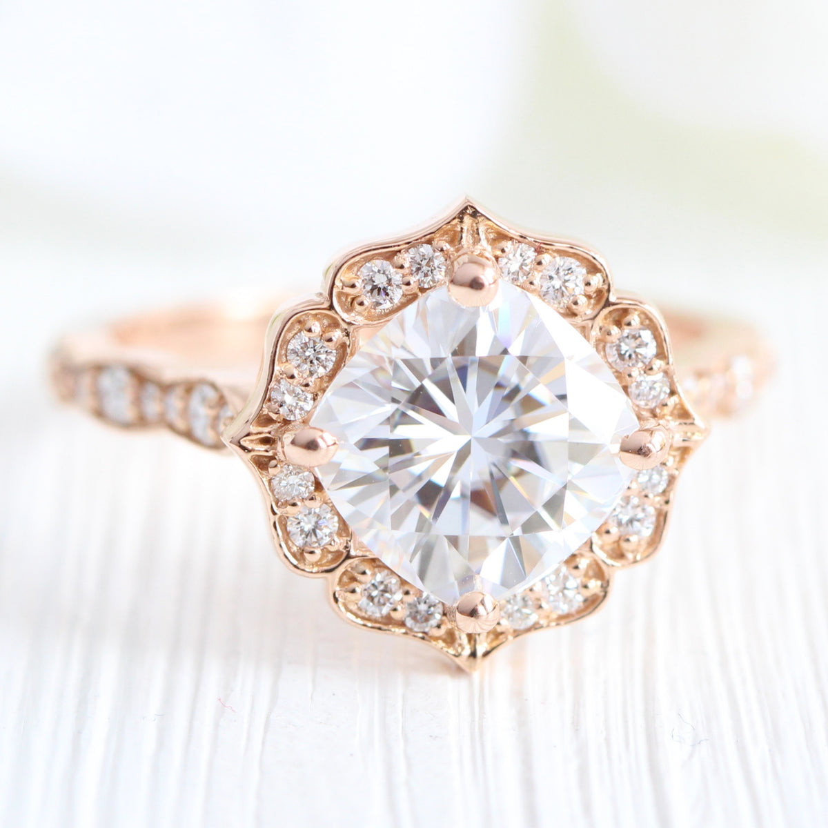 cushion moissanite engagement ring white gold vintage halo diamond ring la more design jewelry