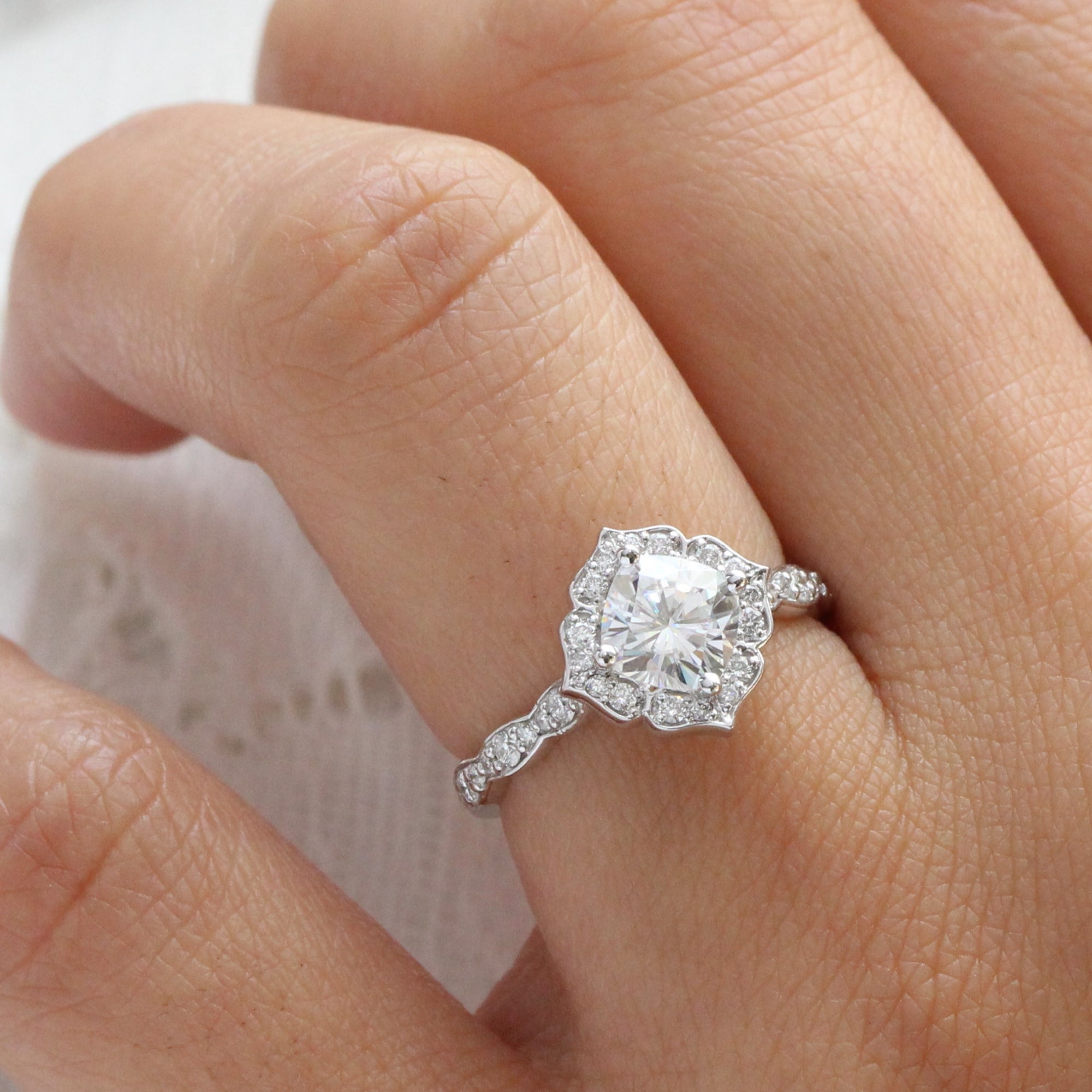 Vintage cushion engagement cheap rings