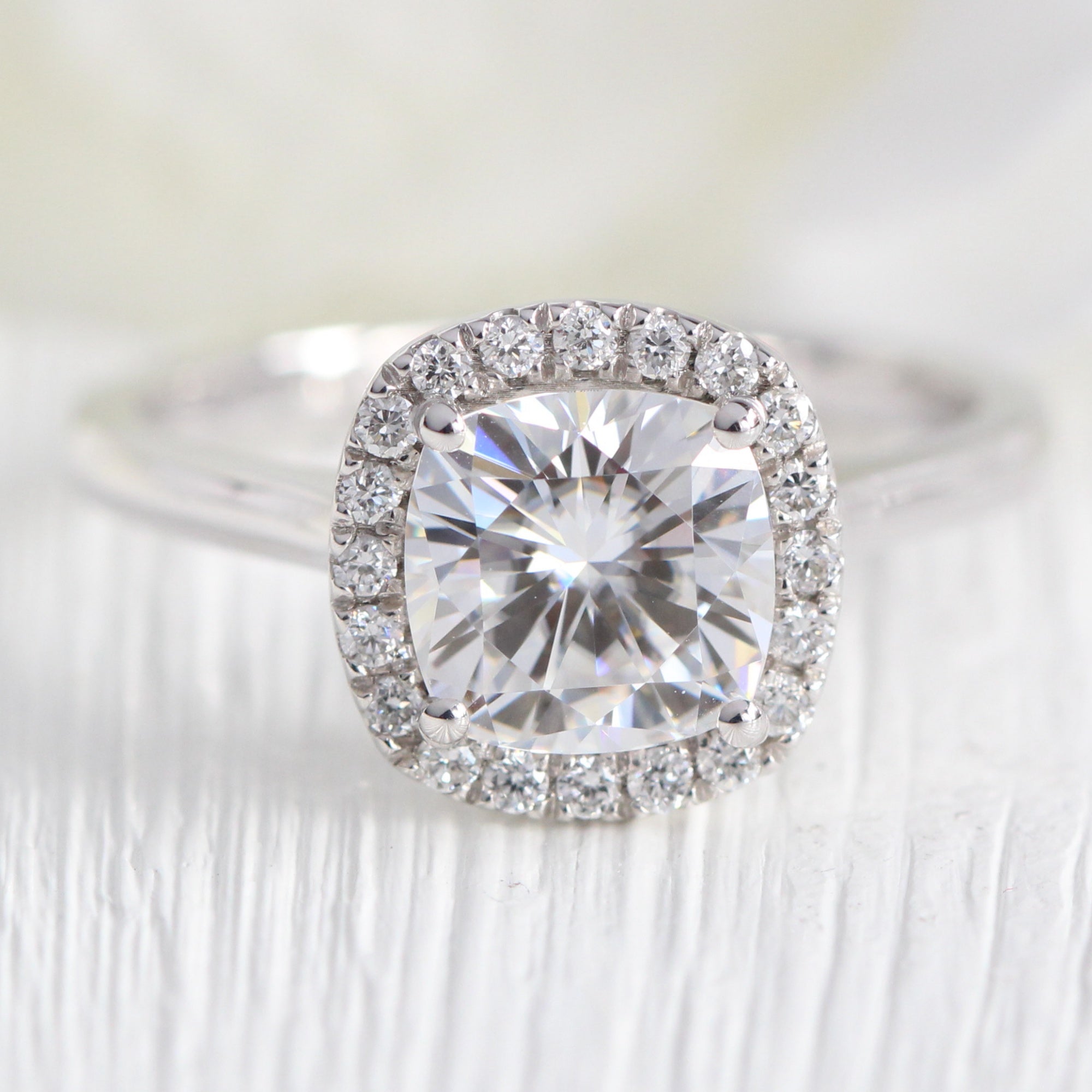 cushion moissanite ring white gold halo engagement ring la more design jewelry