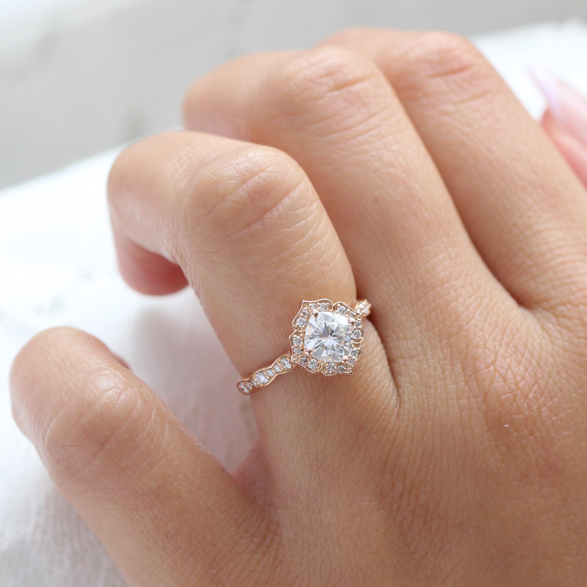 cushion morganite engagement ring rose gold vintage halo diamond ring la more design jewelrY