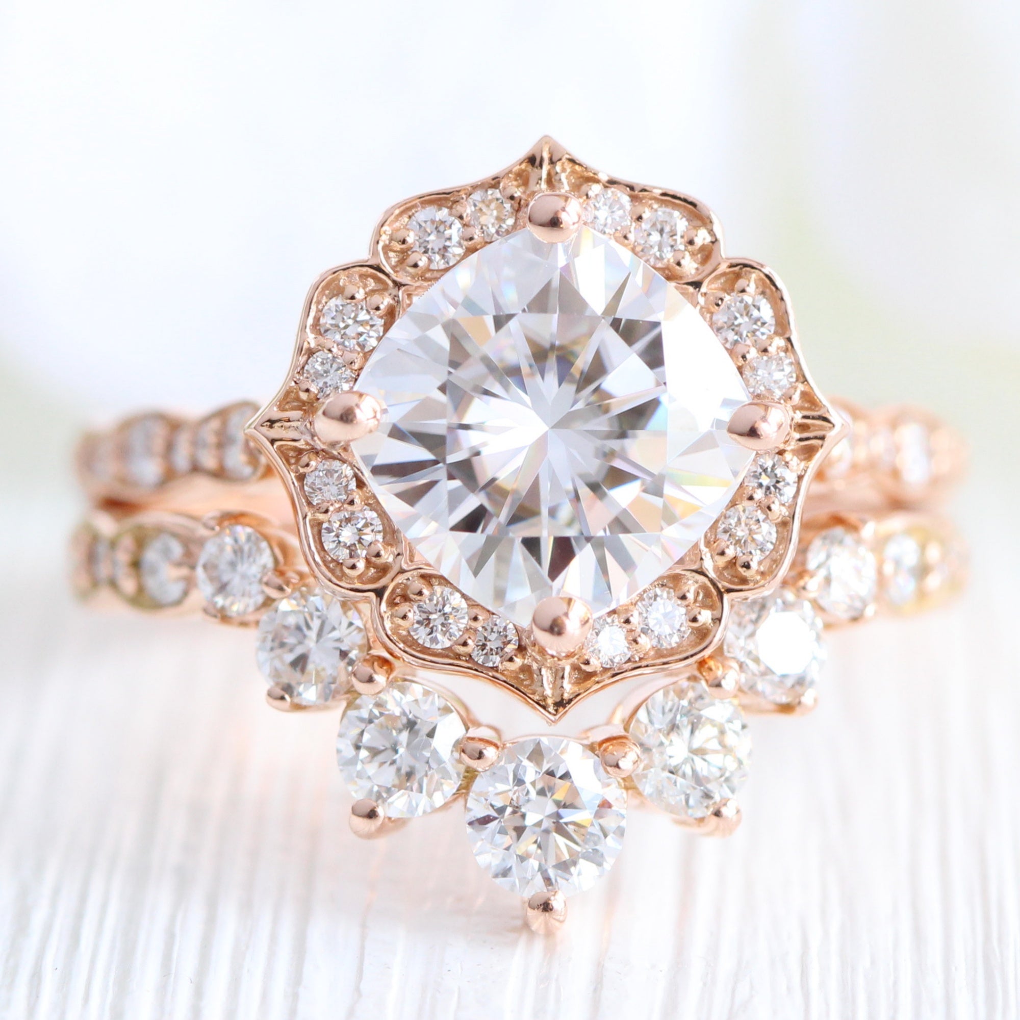 cushion morganite engagement ring rose gold vintage halo diamond ring stack la more design jewelry