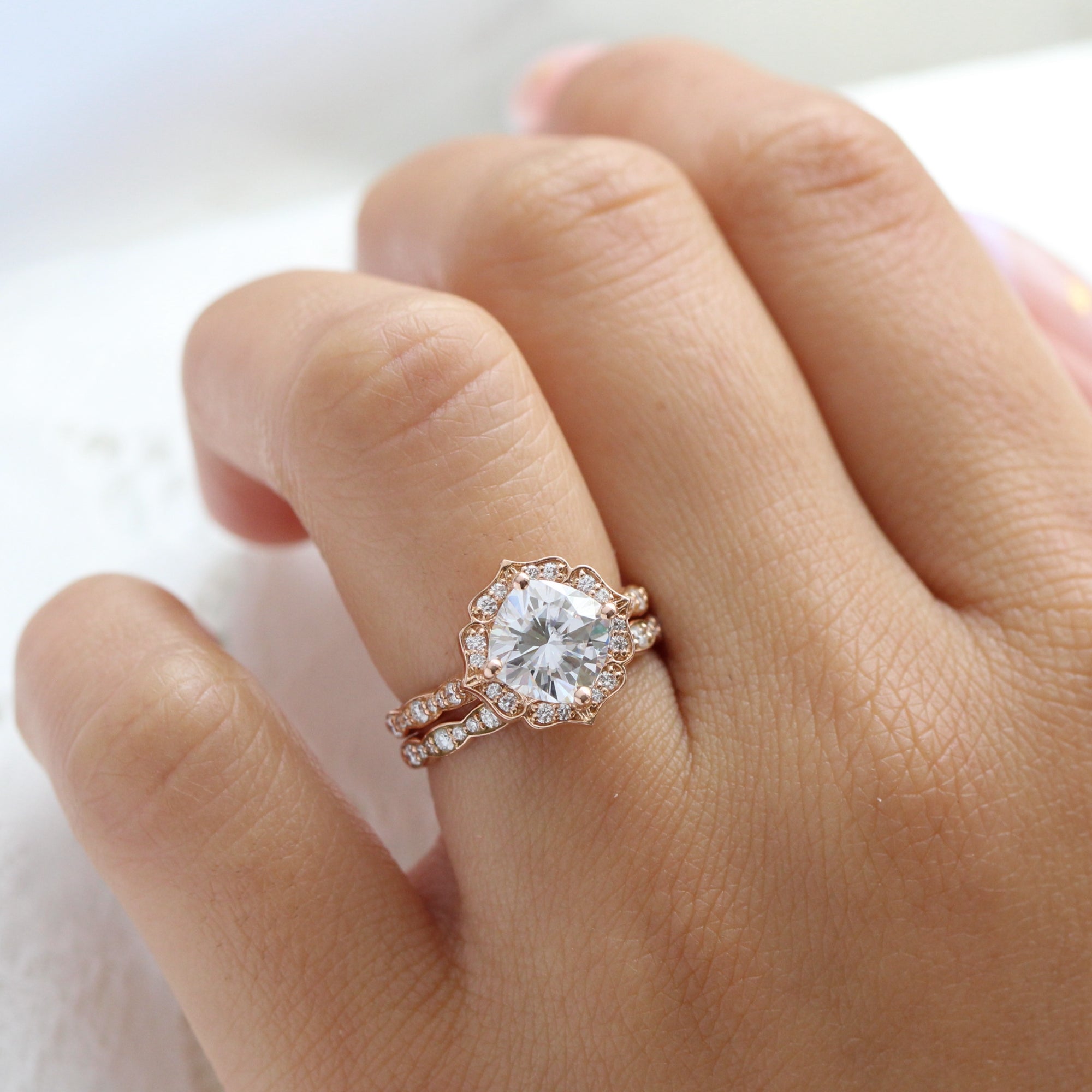 cushion morganite engagement ring stack rose gold vintage halo diamond ring la more design jewelry
