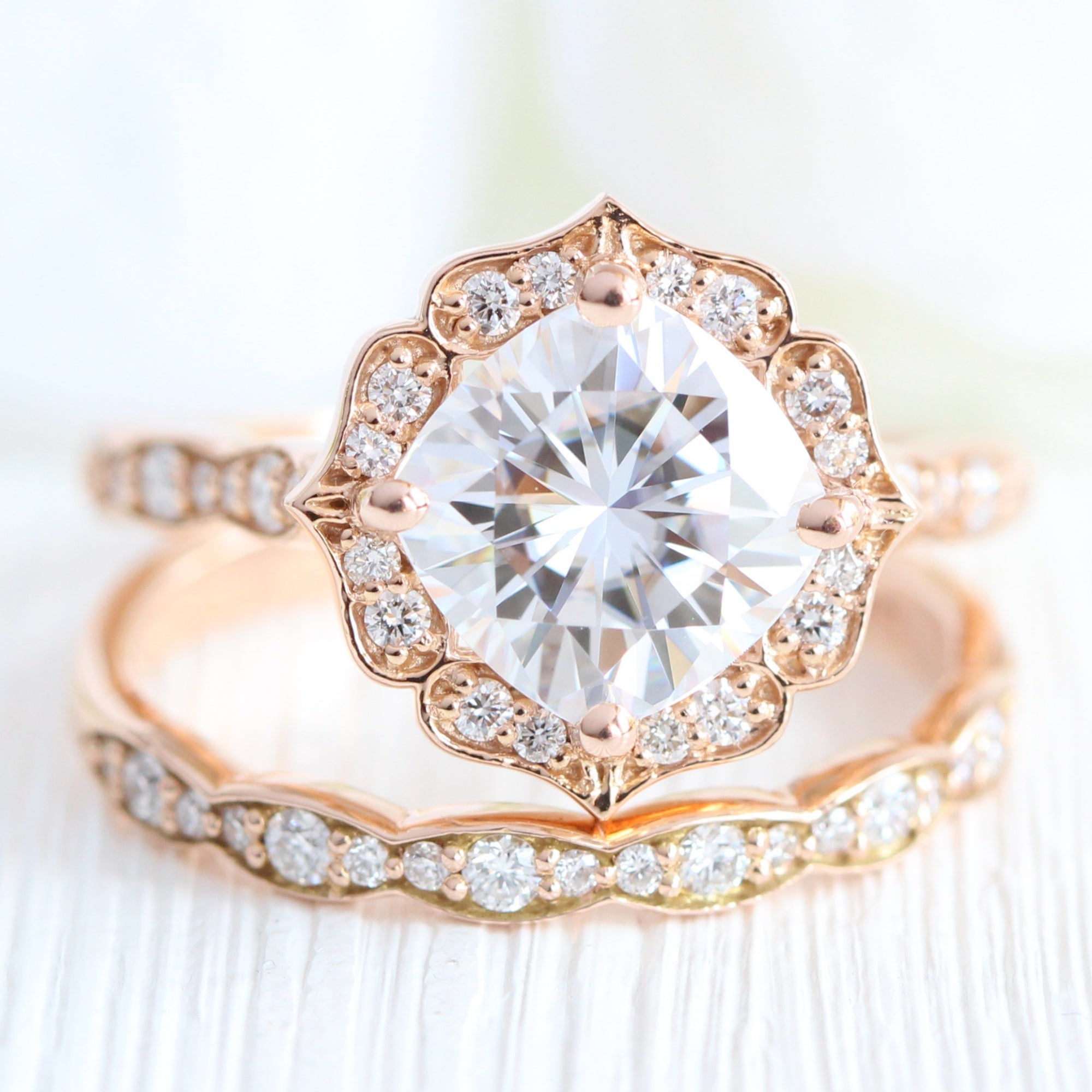 cushion morganite engagement ring rose gold vintage halo diamond ring stack la more design jewelry