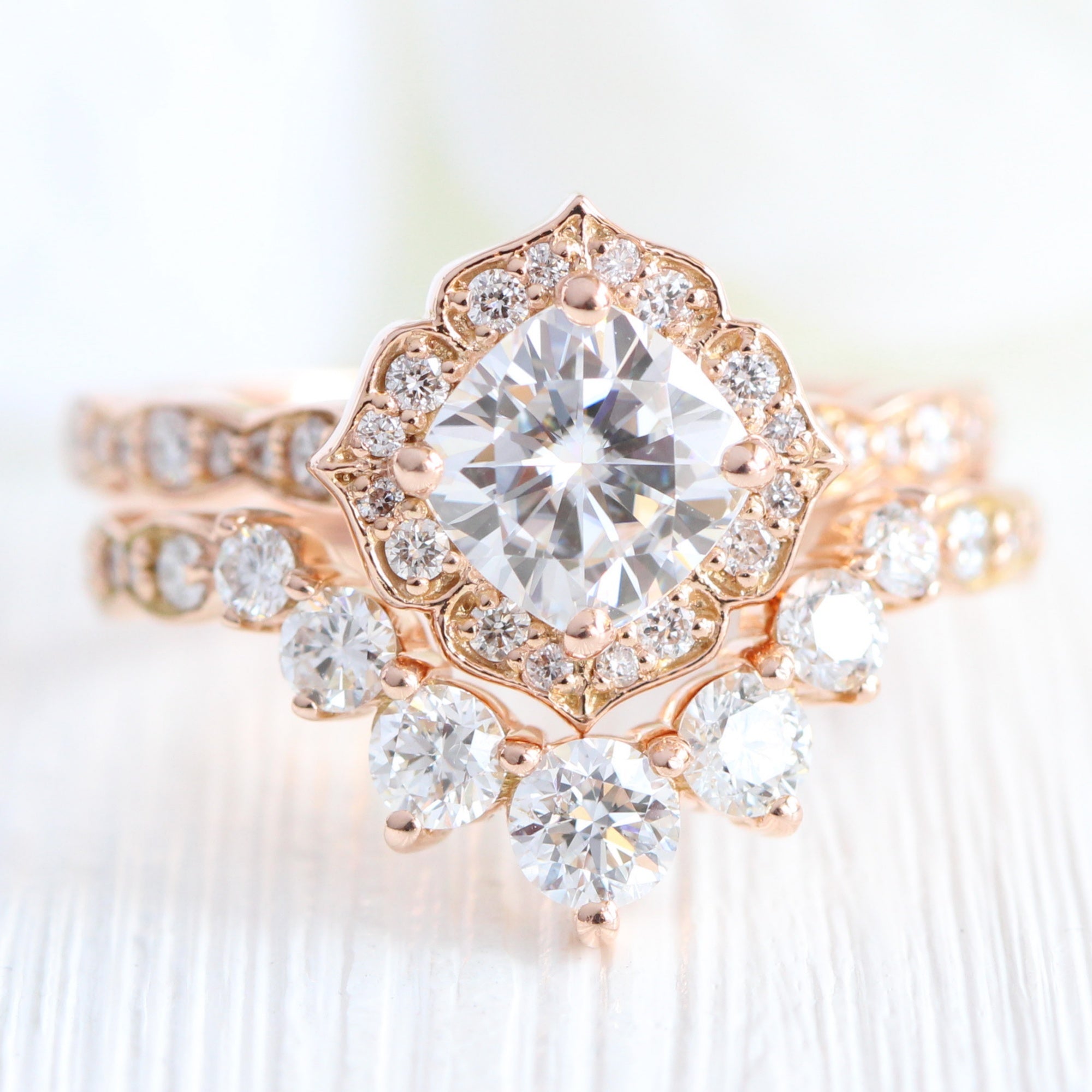 cushion moissanite engagement ring rose gold vintage halo diamond ring la more design jewelry