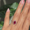 pear ruby engagement ring rose gold halo diamond ring by la more design jewelry