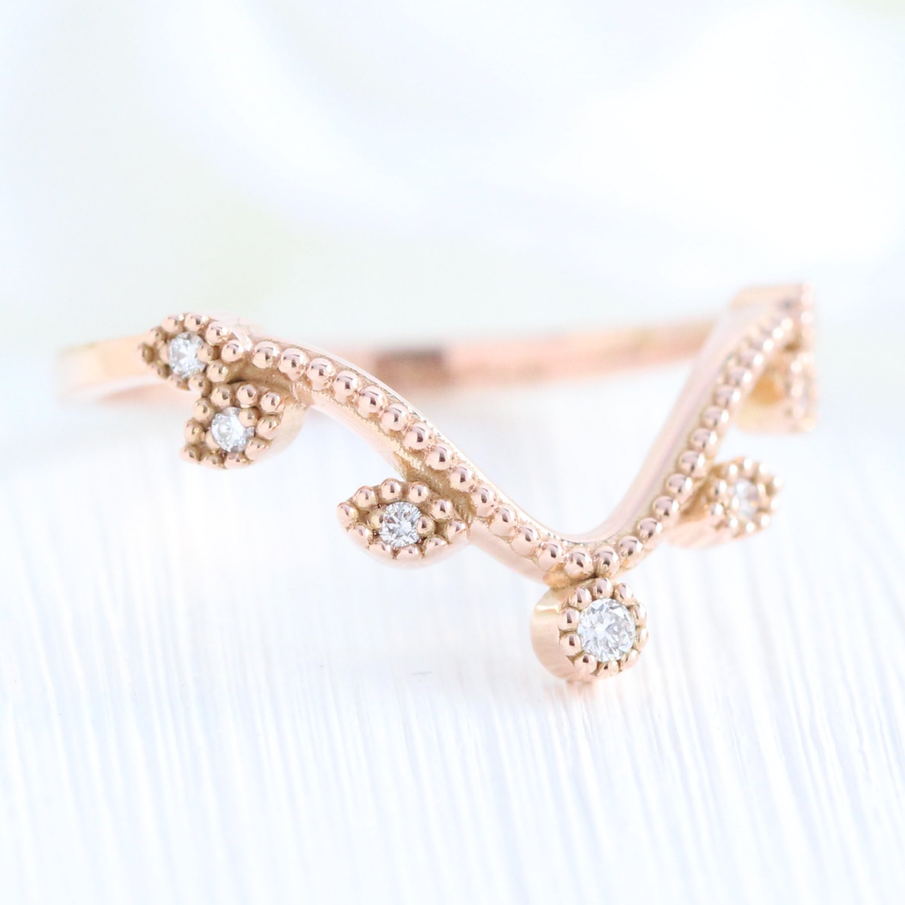 deep curved wedding band rose gold diamond wedding rings leaf wedding band la more design jewelry