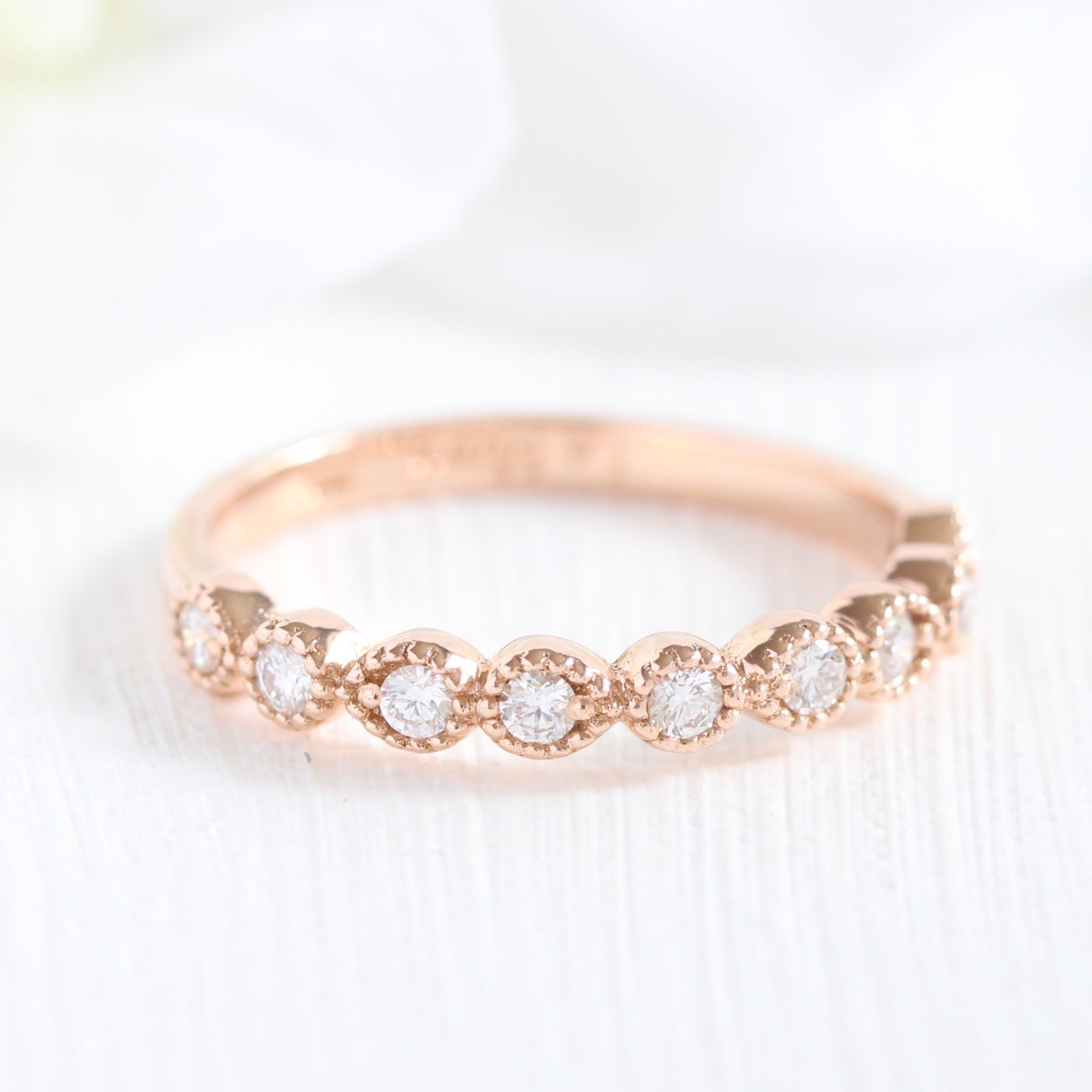 diamond wedding band rose gold milgrain wedding ring la more design jewelry