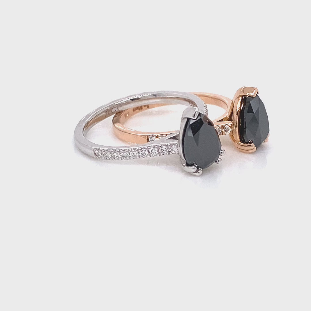 pear black diamond solitaire ring rose gold curved diamond wedding band bridal set la more design jewelry