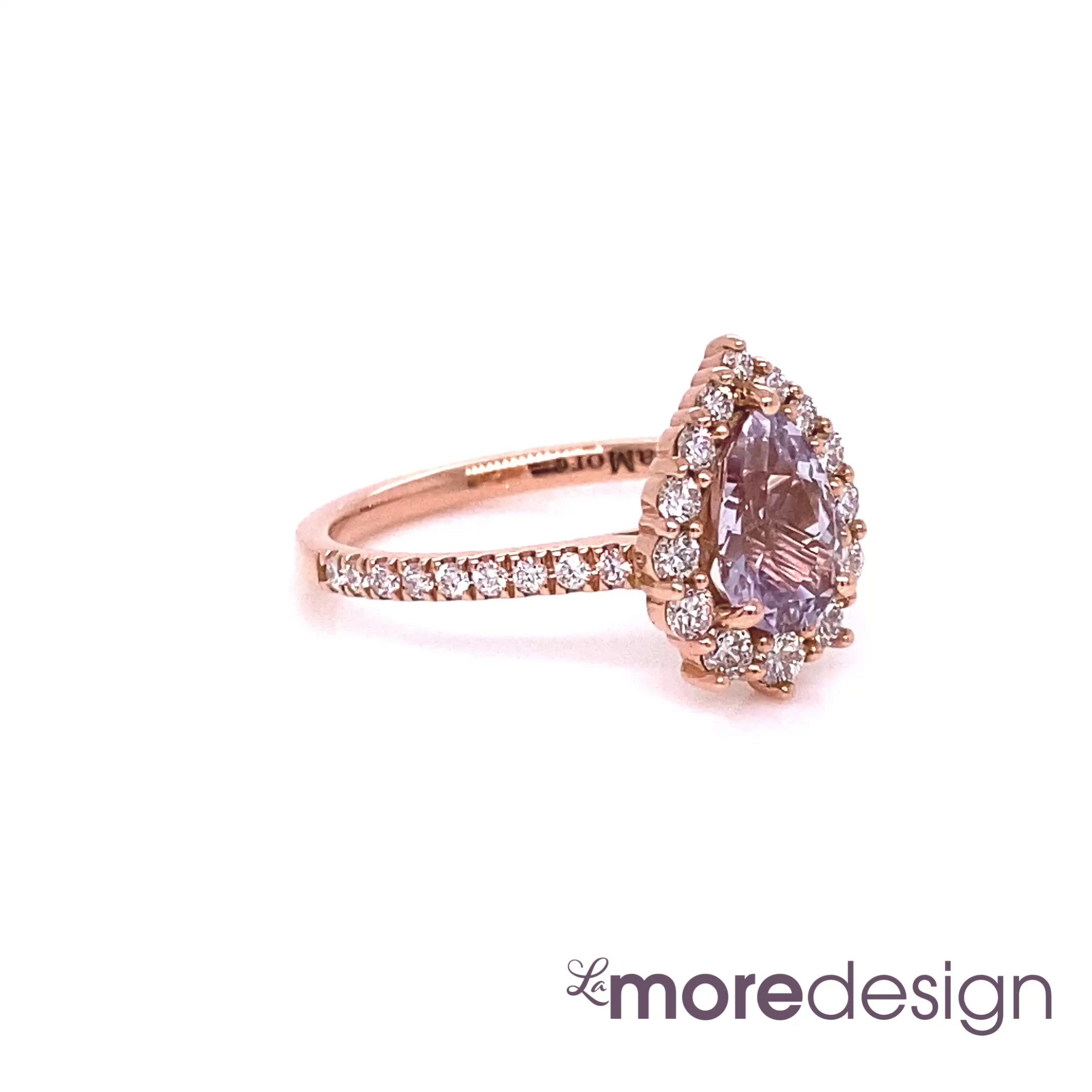 1.69 Ct Light Lavender Sapphire Ring in 14k Rose Gold Tiara Halo Pave Diamond, Size 6.5