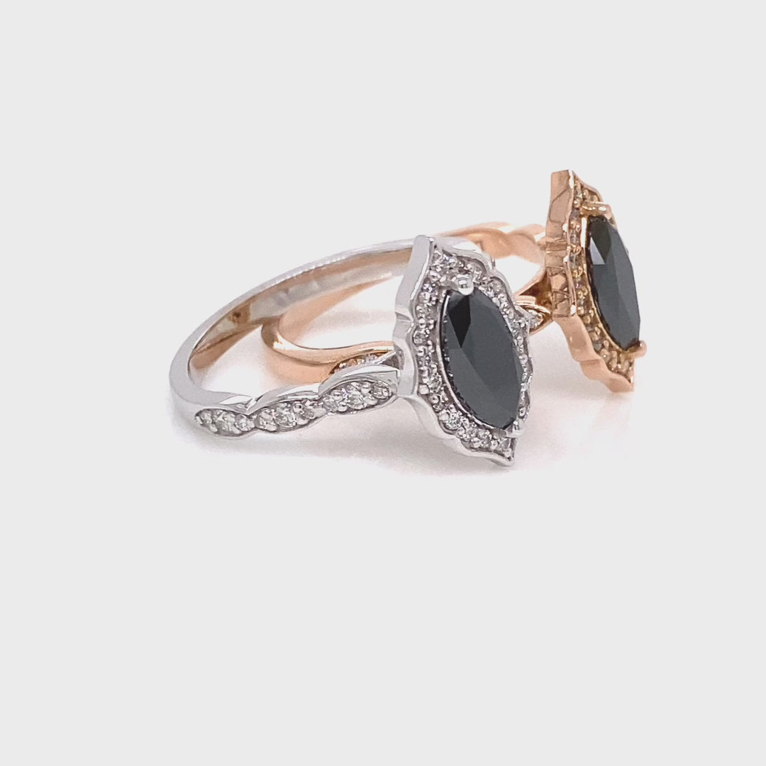 marquise black diamond engagement ring rose gold vintage halo marquise ring la more design jewelry