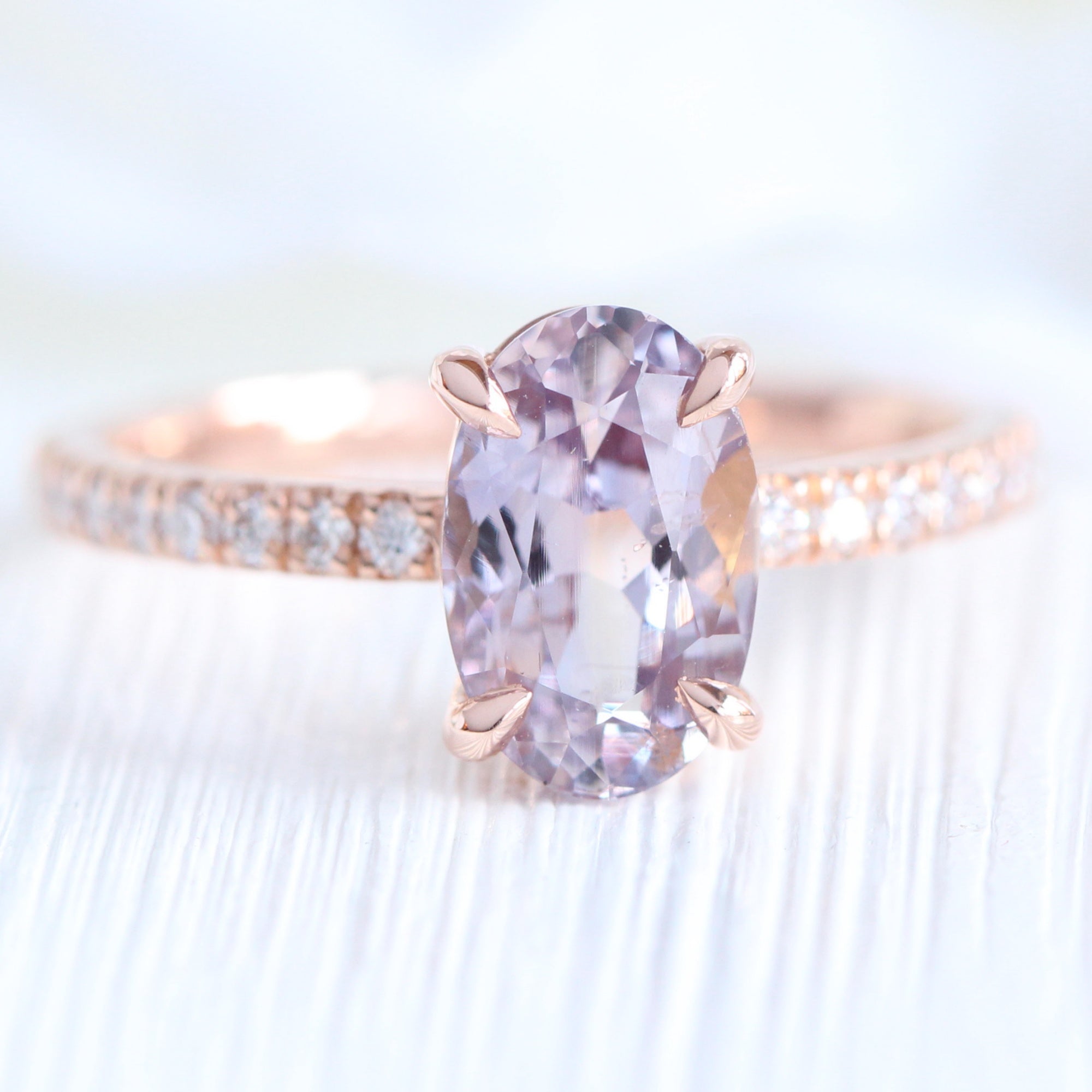 elongated oval lavender sapphire ring rose gold solitaire ring pave band la more design jewelry