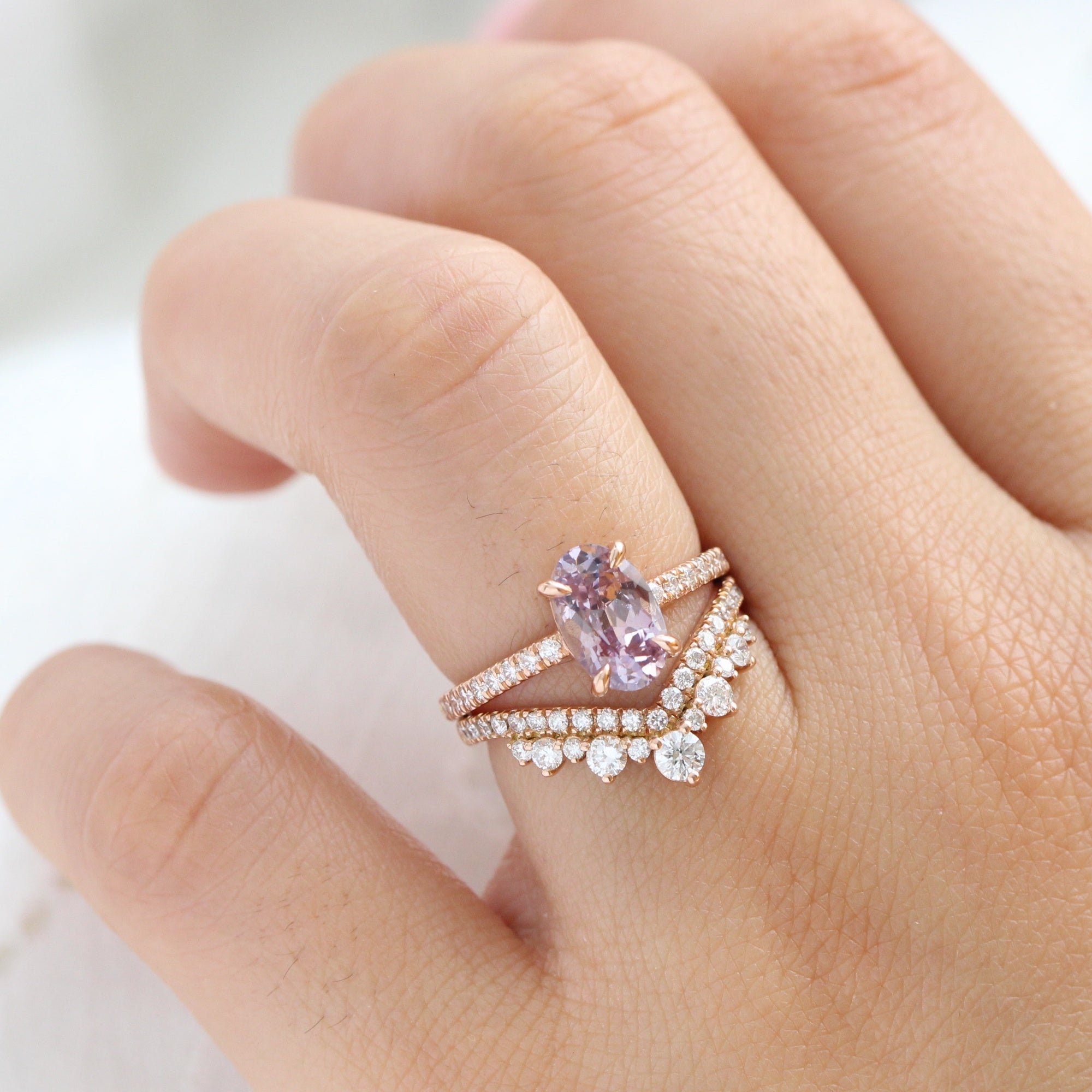 elongated oval lavender sapphire ring rose gold solitaire ring pave band la more design jewelry