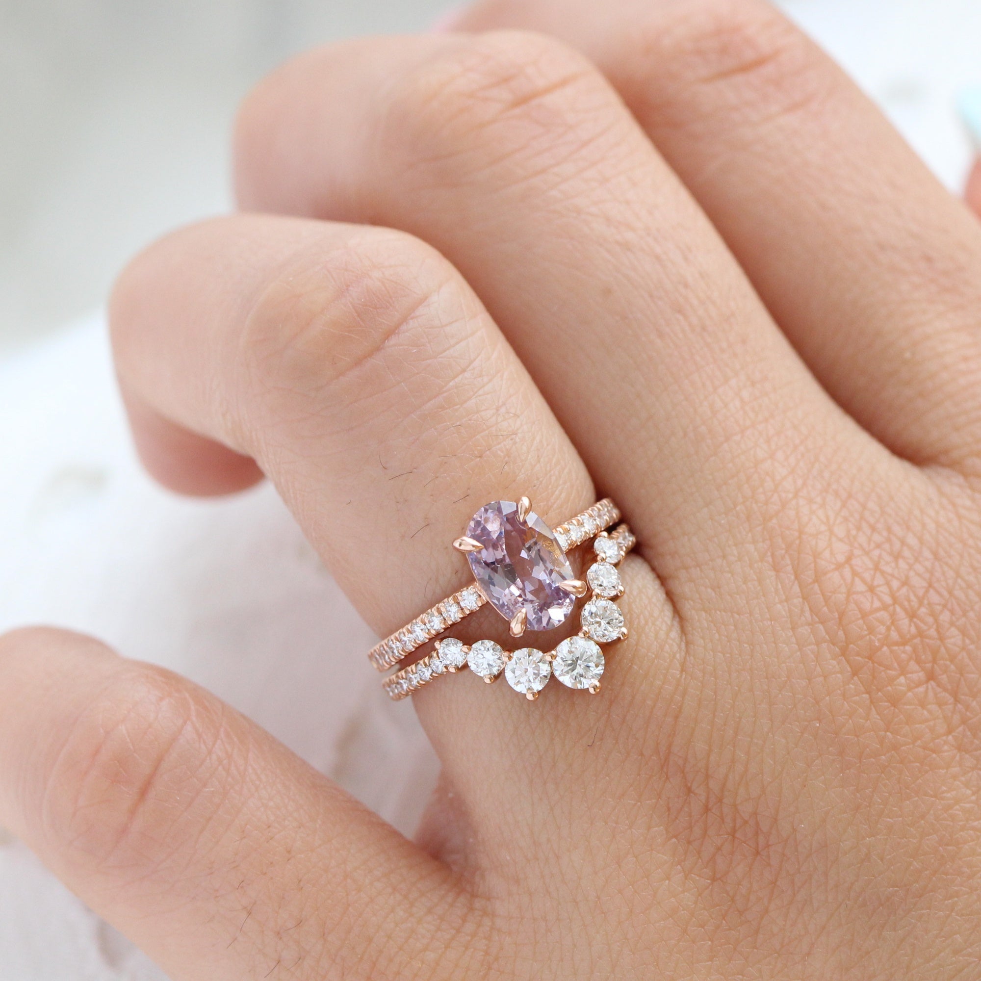 elongated oval lavender sapphire ring rose gold solitaire ring pave band la more design jewelry