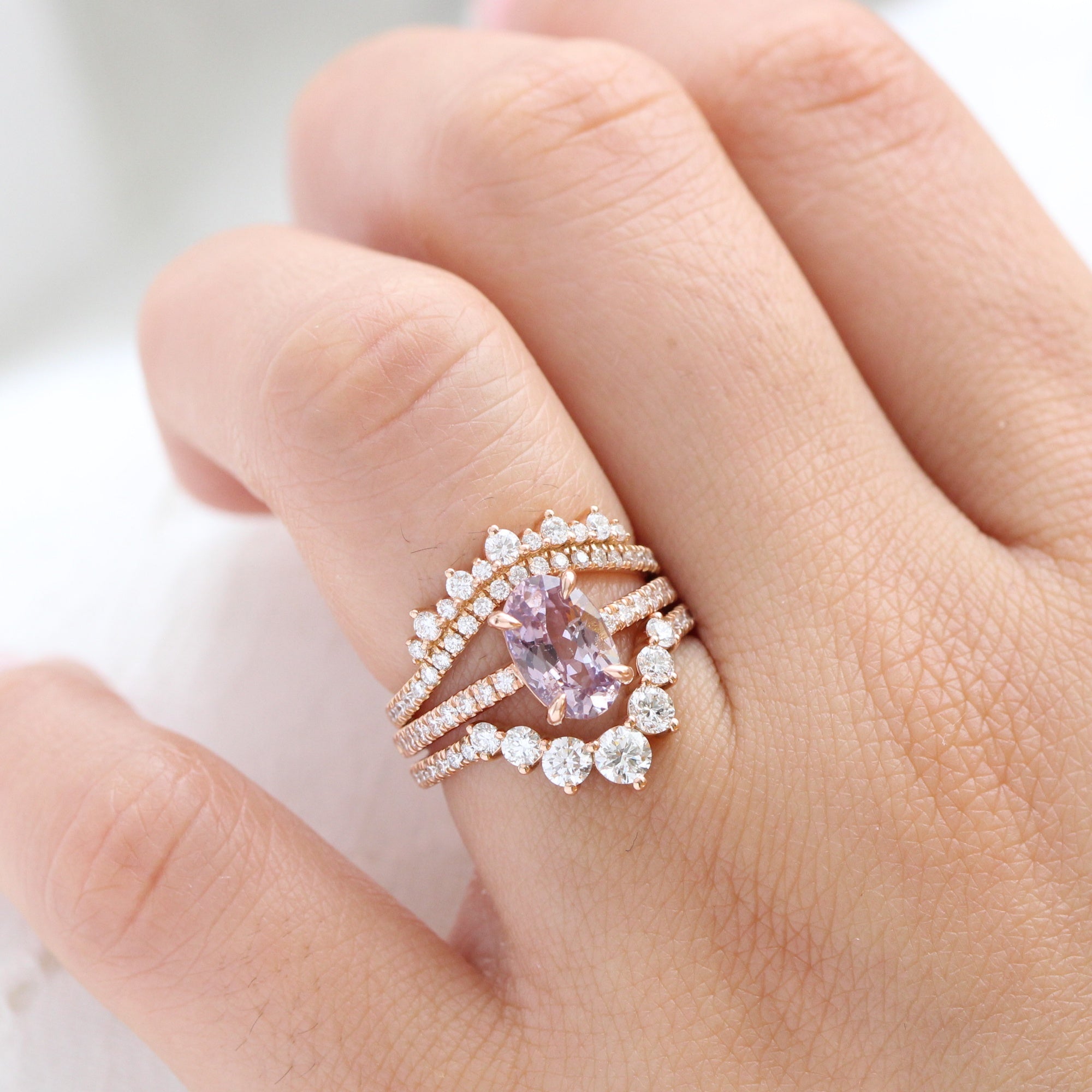 elongated oval lavender sapphire ring rose gold solitaire ring pave band la more design jewelry