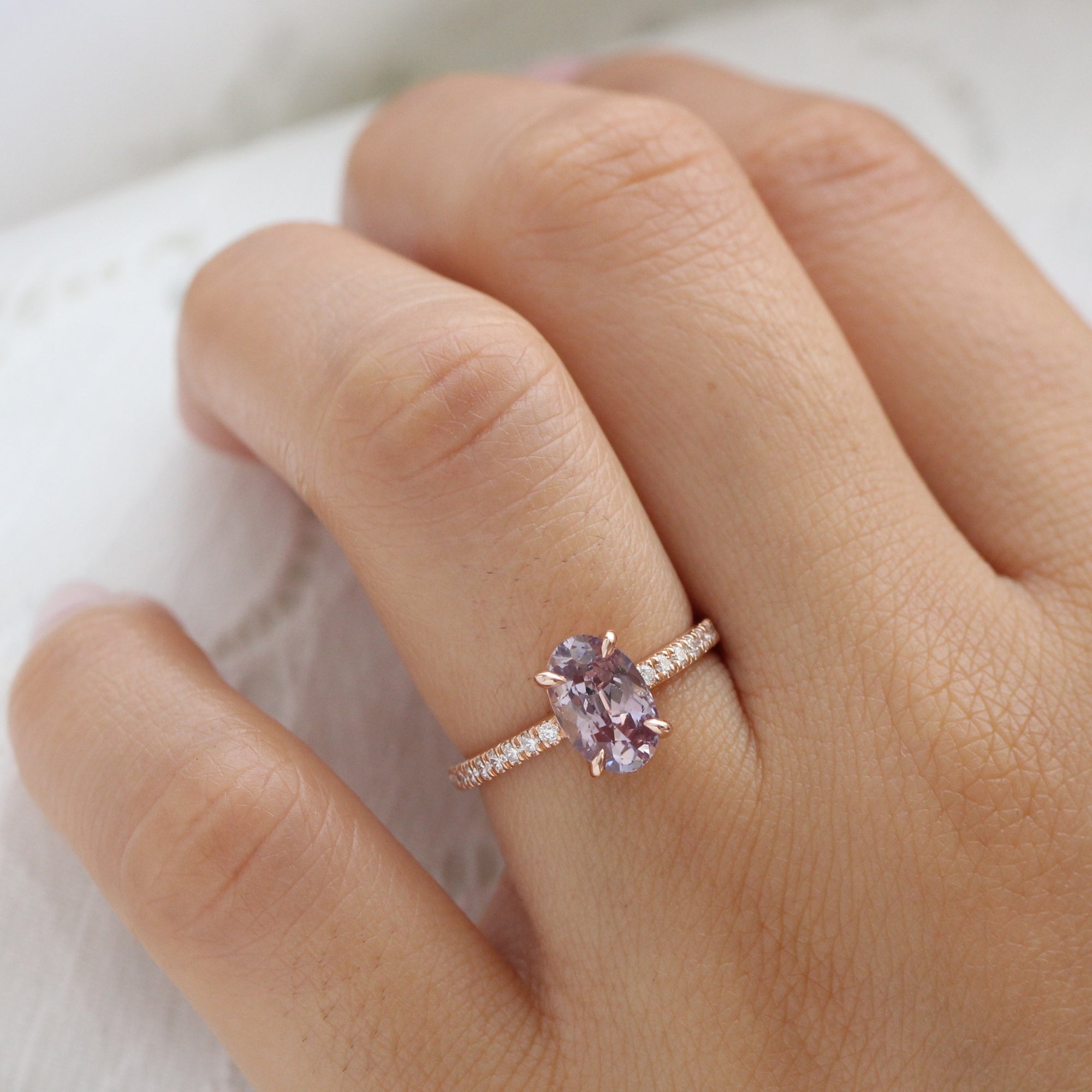 elongated oval lavender sapphire ring rose gold solitaire ring pave band la more design jewelry