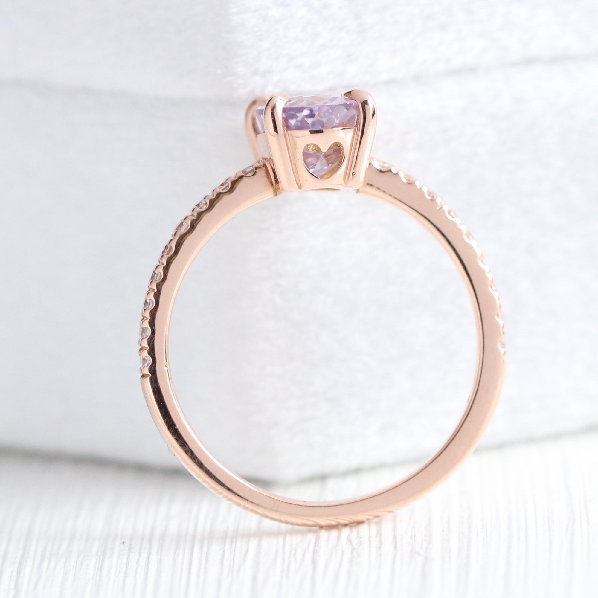 elongated oval lavender sapphire ring rose gold solitaire ring pave band la more design jewelry