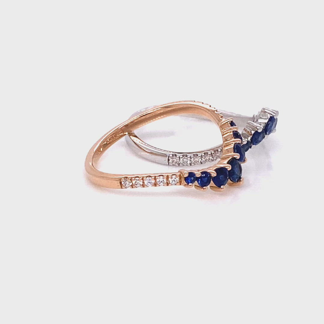 blue sapphire wedding ring in rose gold curved diamond wedding band by la more design jewelry