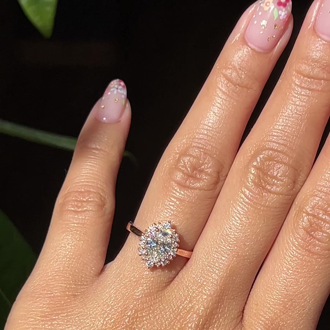 lab diamond ring rose gold oval diamond halo engagement ring La More Design Jewelry