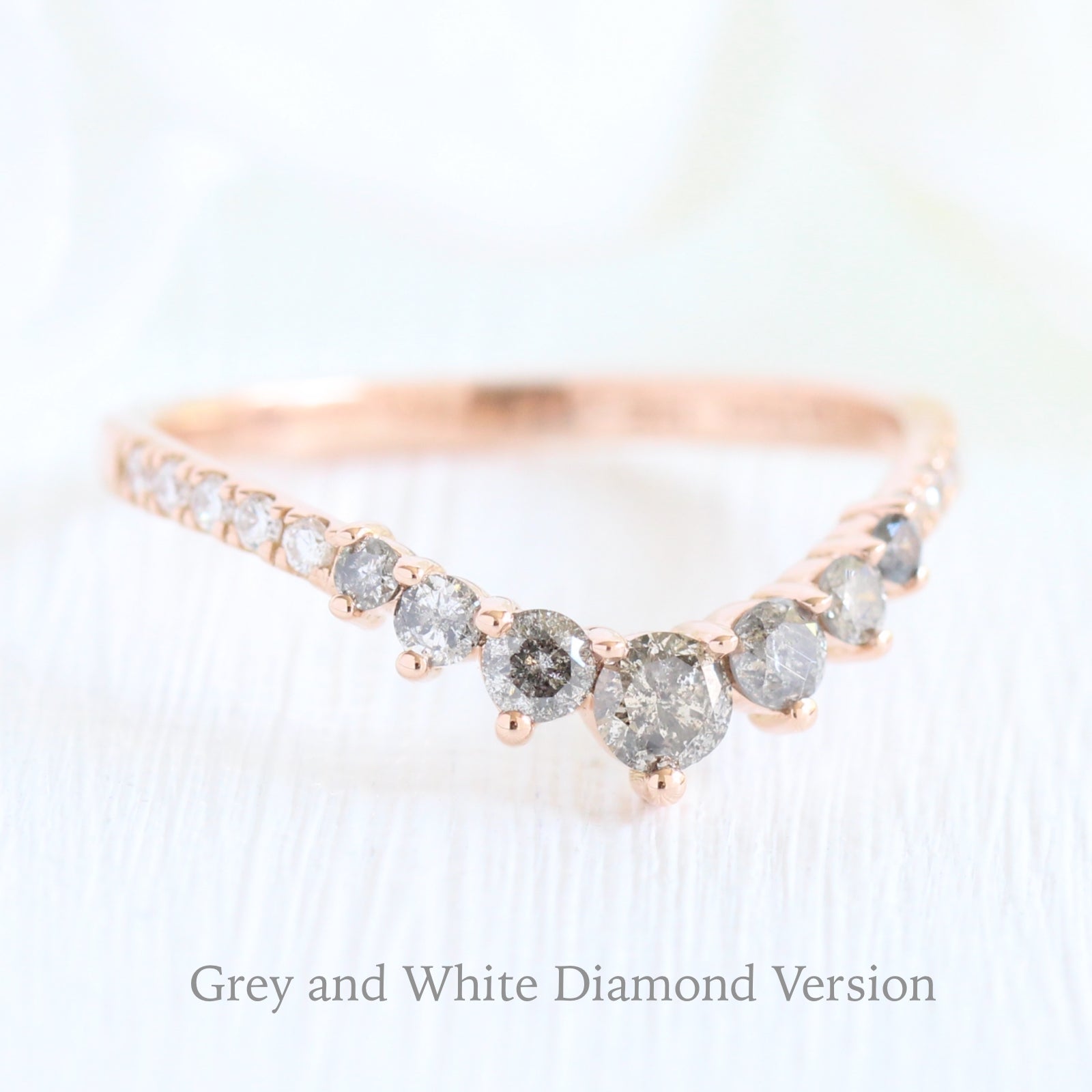 grey salt and pepper diamond wedding ring in rose gold contour diamond wedding band by la more design jewelry
