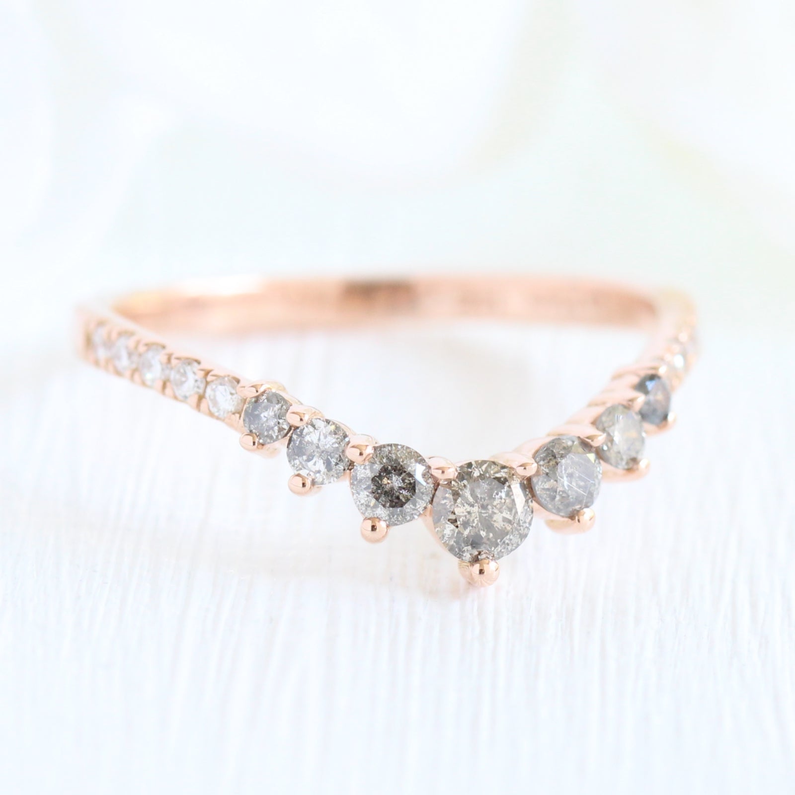 grey salt and pepper diamond wedding ring in rose gold contour diamond wedding band by la more design jewelry