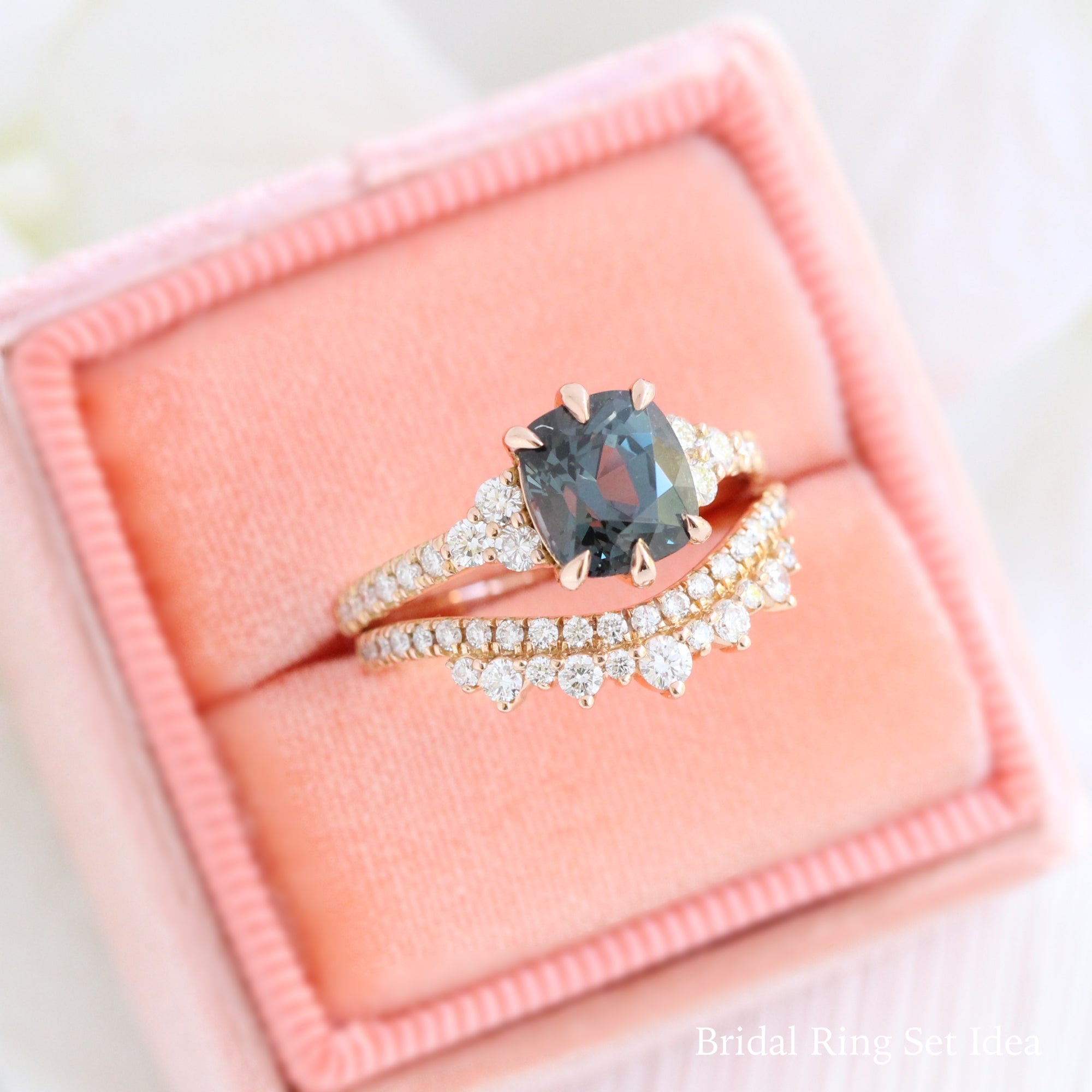 grey spinel ring rose gold cushion cut engagement ring 3 stone grey diamond ring bridal set la more design jewelry