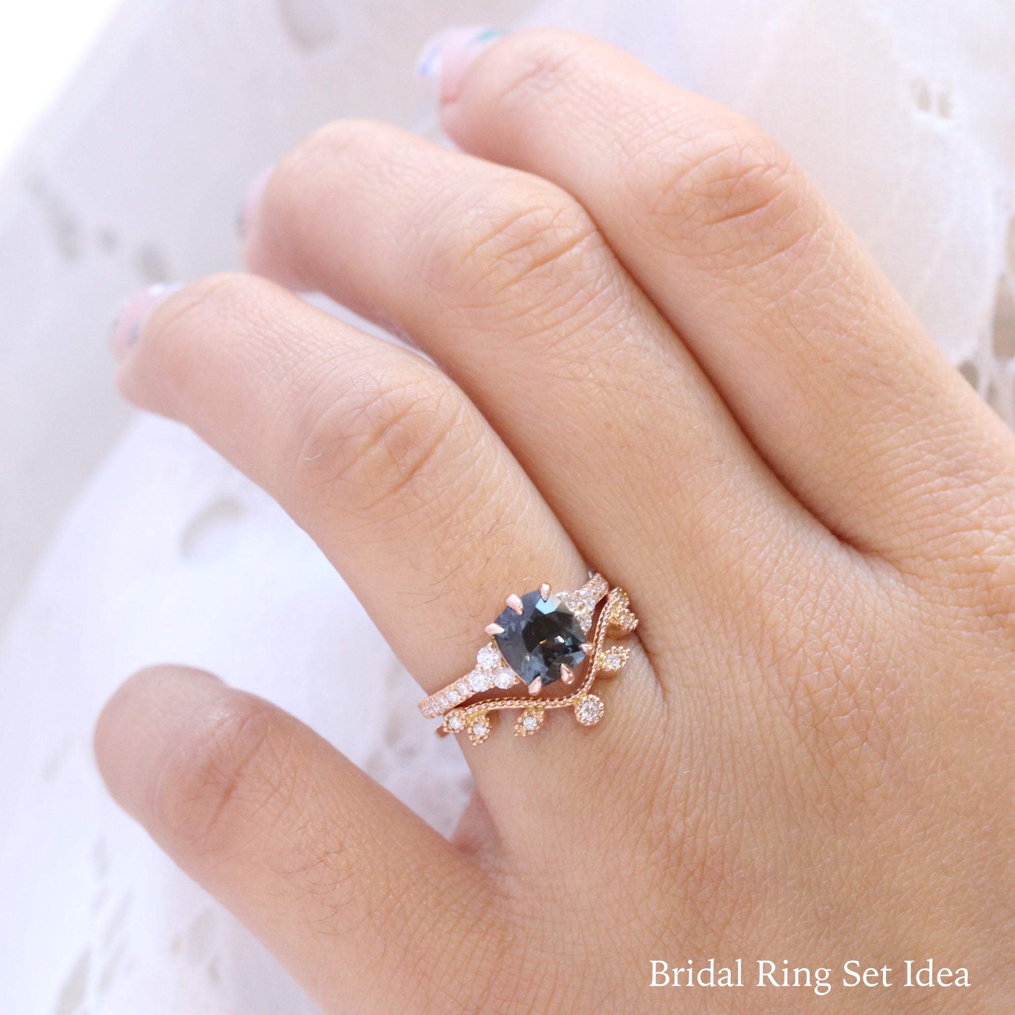 grey spinel ring rose gold cushion cut engagement ring 3 stone grey diamond ring bridal set la more design jewelry
