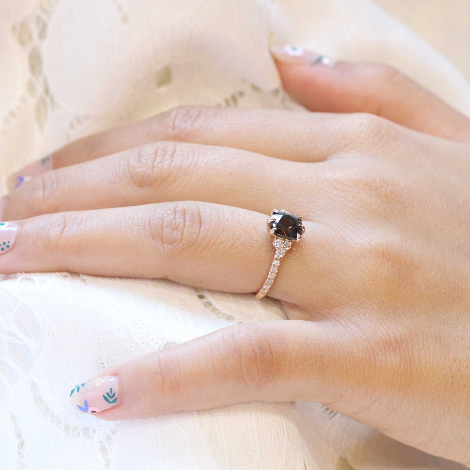 grey spinel ring rose gold cushion cut engagement ring 3 stone grey diamond ring la more design jewelry