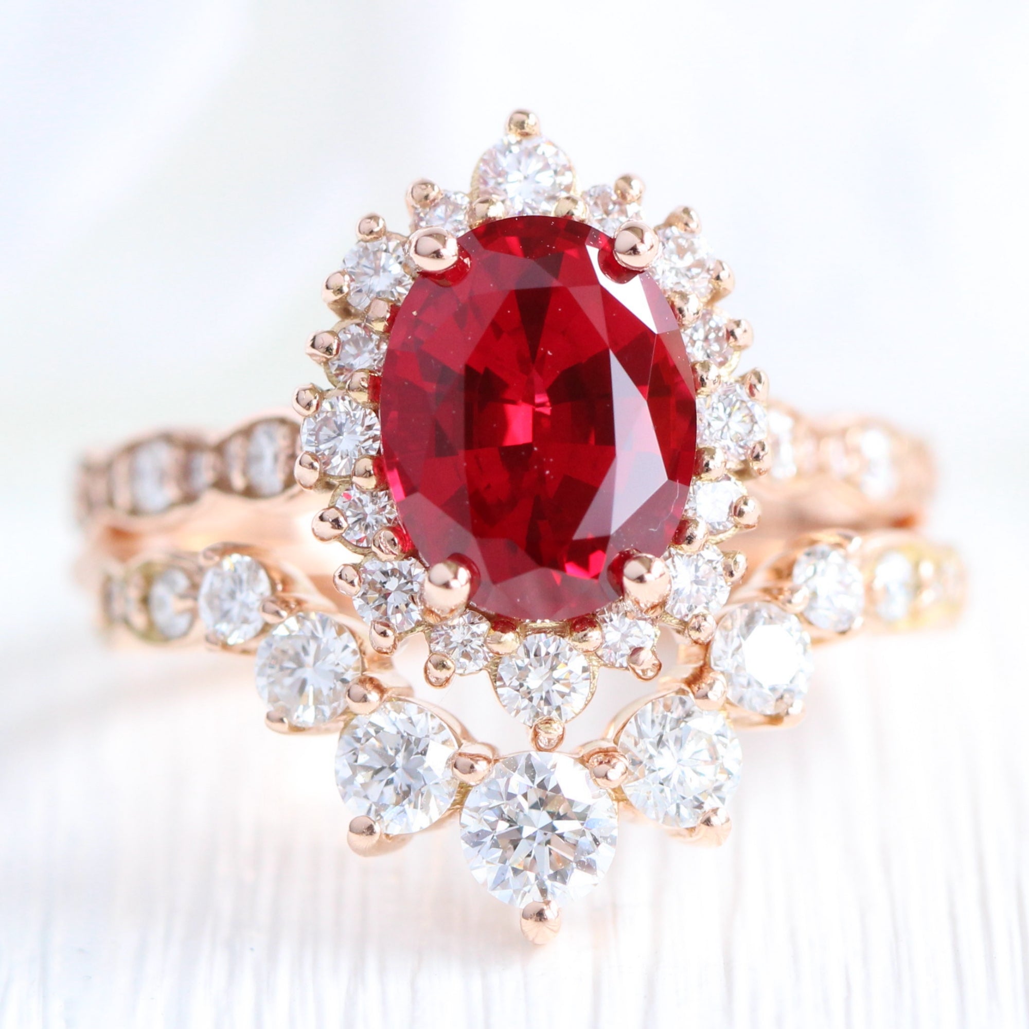 Galaxy Gold 14K Solid Rose Gold Ring With Oval Ruby & Diamonds – 7.93 Ct Total Weight