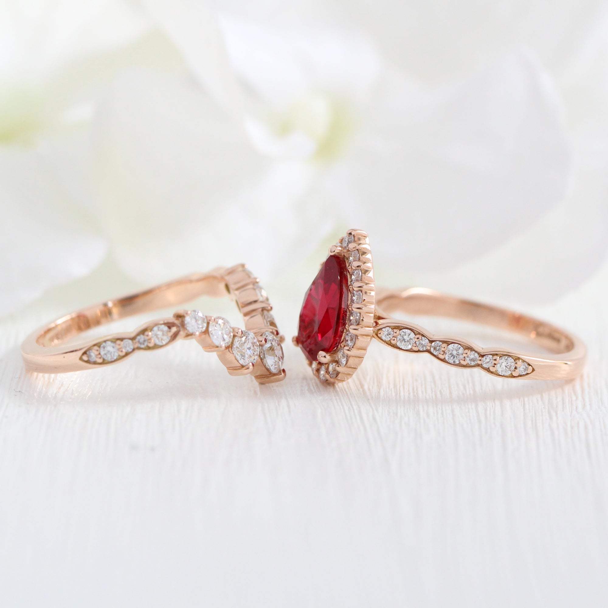 halo diamond pear ruby engagement ring rose gold large 7 diamond u wedding band la more design jewelry