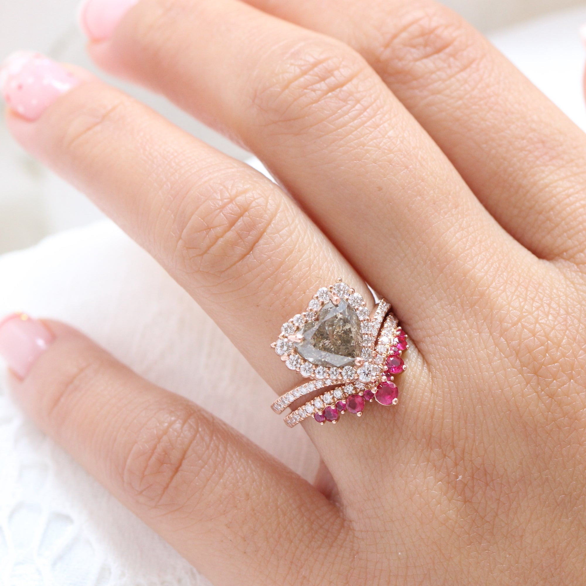 14k White Gold Cr. Pink Sapphire and Real Diamond Heart Ring – Goldia.com