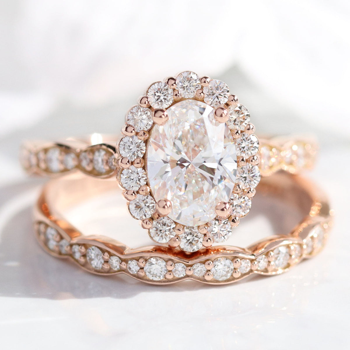 lab diamond ring bridal set rose gold halo diamond engagement ring La More Design Jewelry