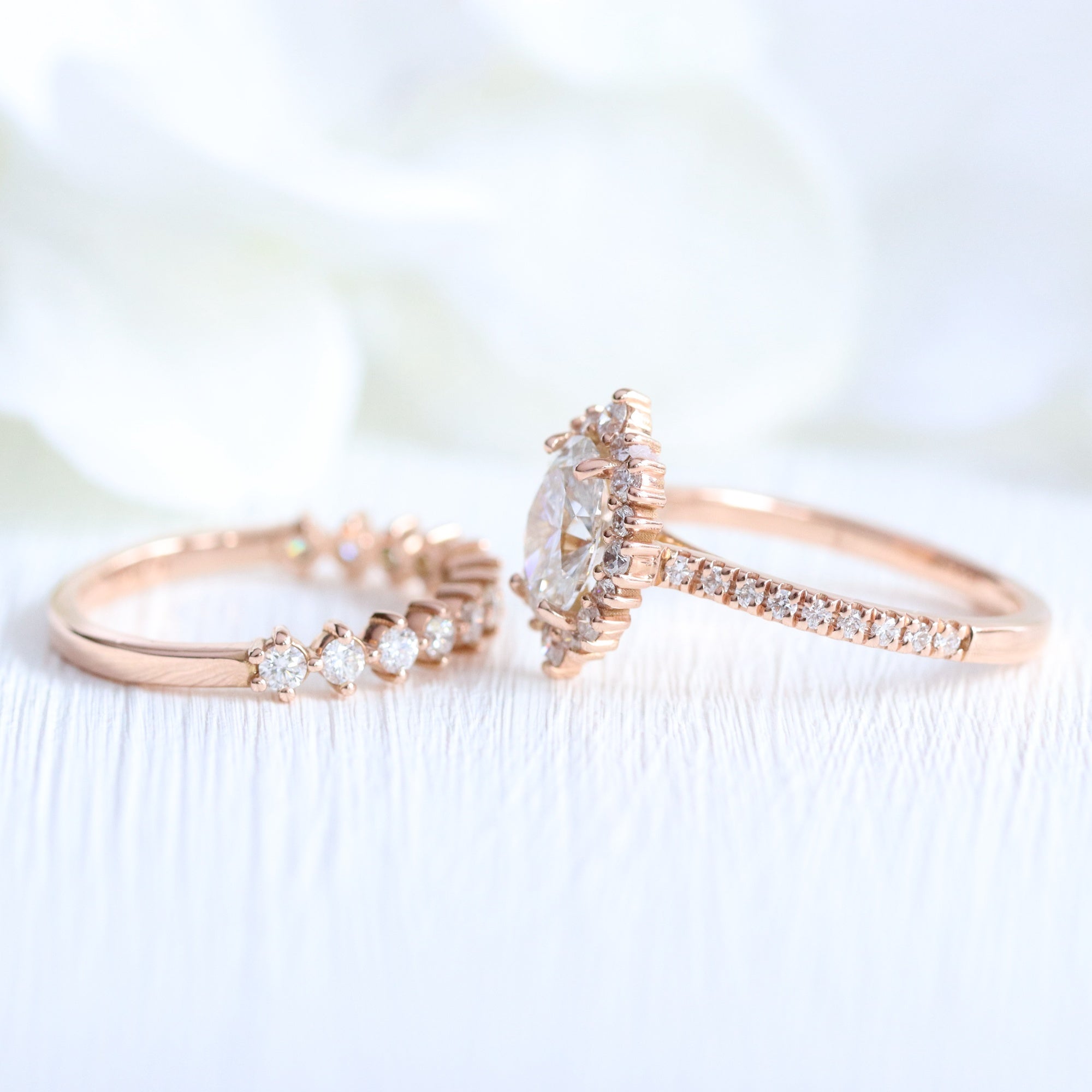lab diamond ring bridal set rose gold halo oval diamond engagement ring La More Design Jewelry