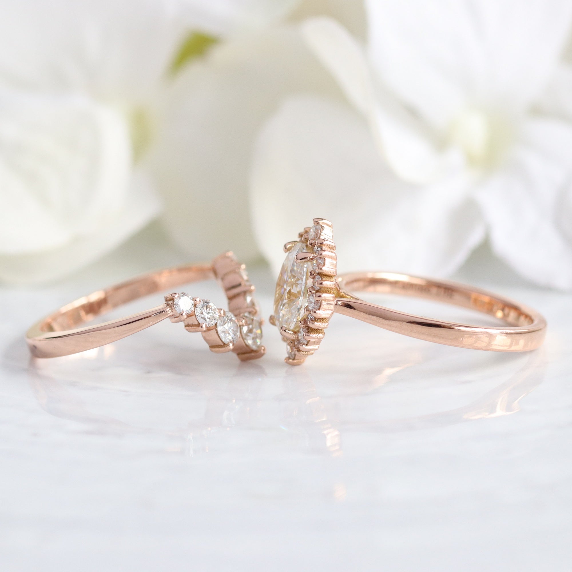 Large Oval Lab Grown Diamond Ring Bridal Set Rose Gold Solitaire Ring Stack 18K Rose Gold / 7.0